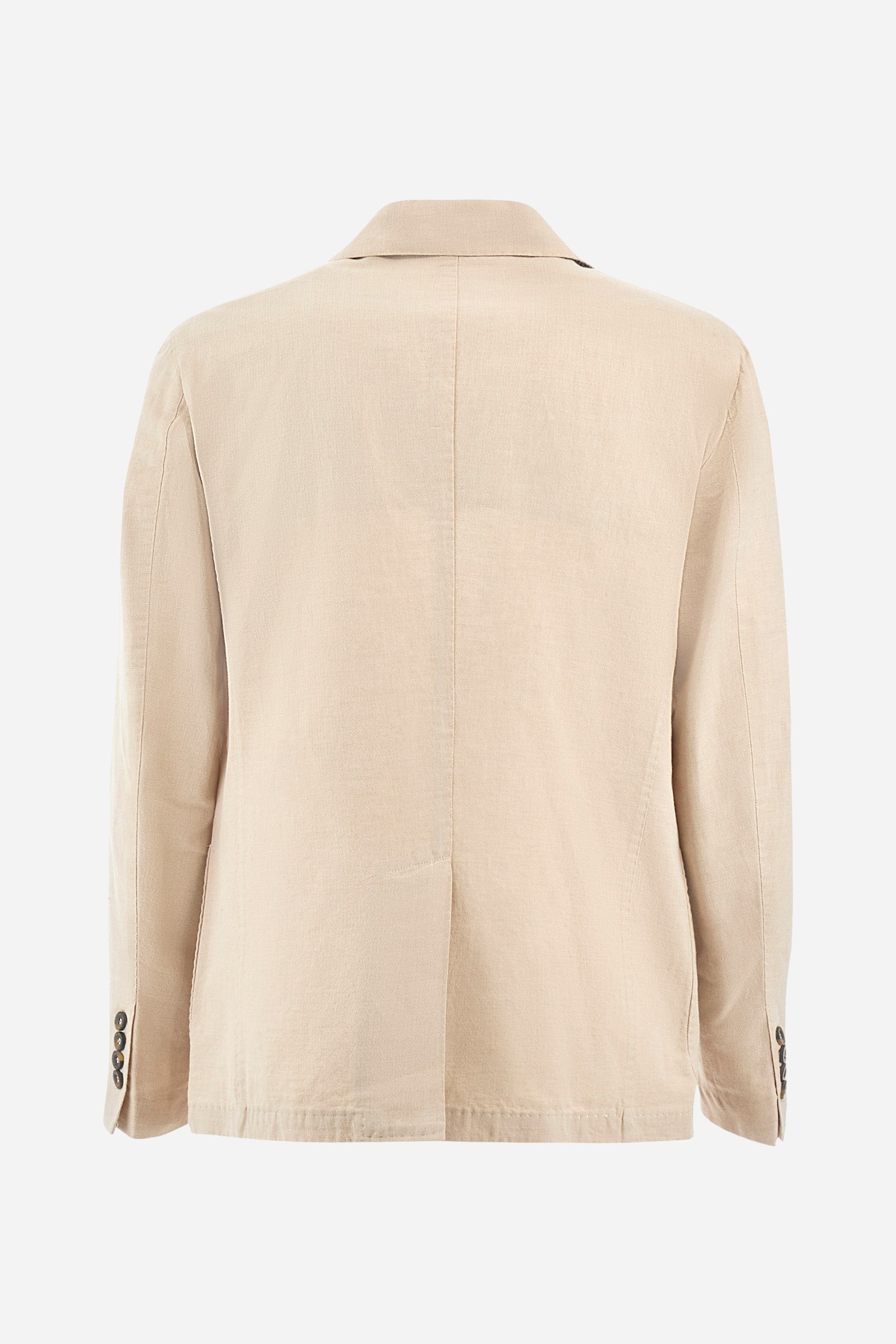 Men's long-sleeved cotton/linen-blend blazer with button fastenings on the front. Plain-coloured, classic-cut garment. Metal La Martina logo appliqué on the front. The regular fit is suitable for any body type as the lines remain slim yet comfortable. Part of the Blue Ribbon Capsule Collection, team it – open or buttoned-up – with a pair of the collection’s trousers or jeans. Perfect for drinks by the pool. The model is 187 cm tall and wearing a size L. - Almond Milk/OptWhite