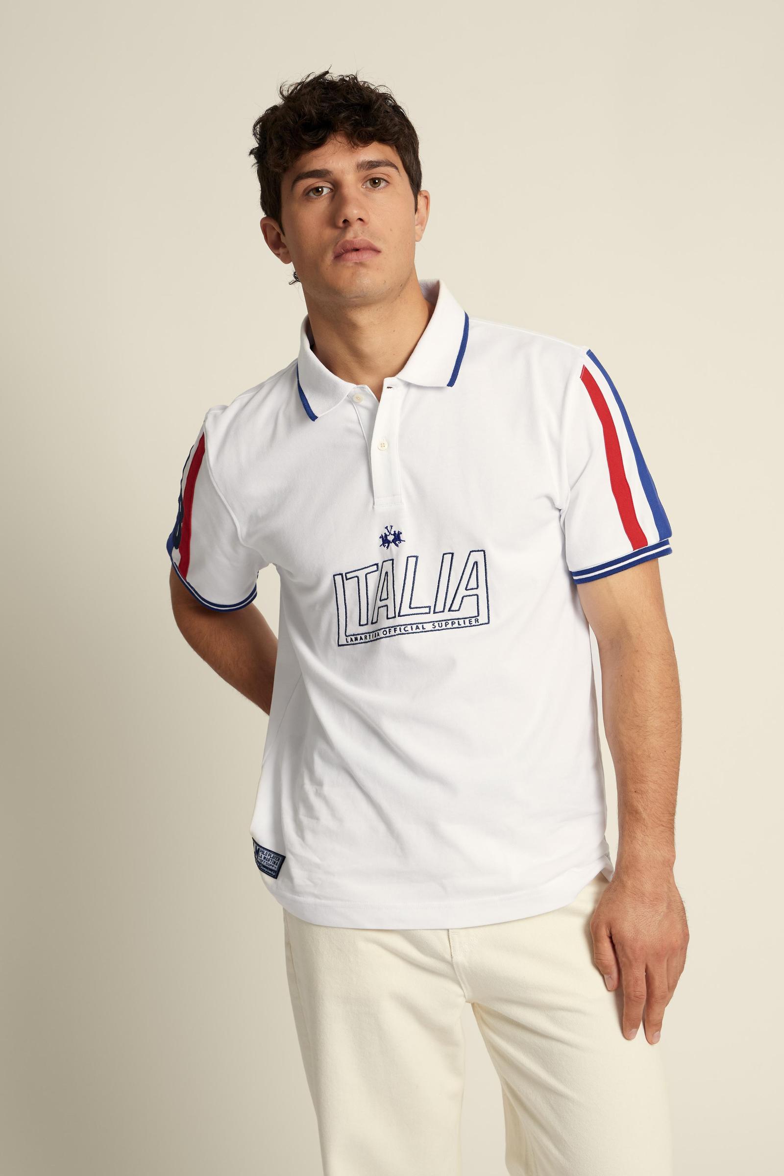 Men’s jersey polo with contrast stripes – Constant