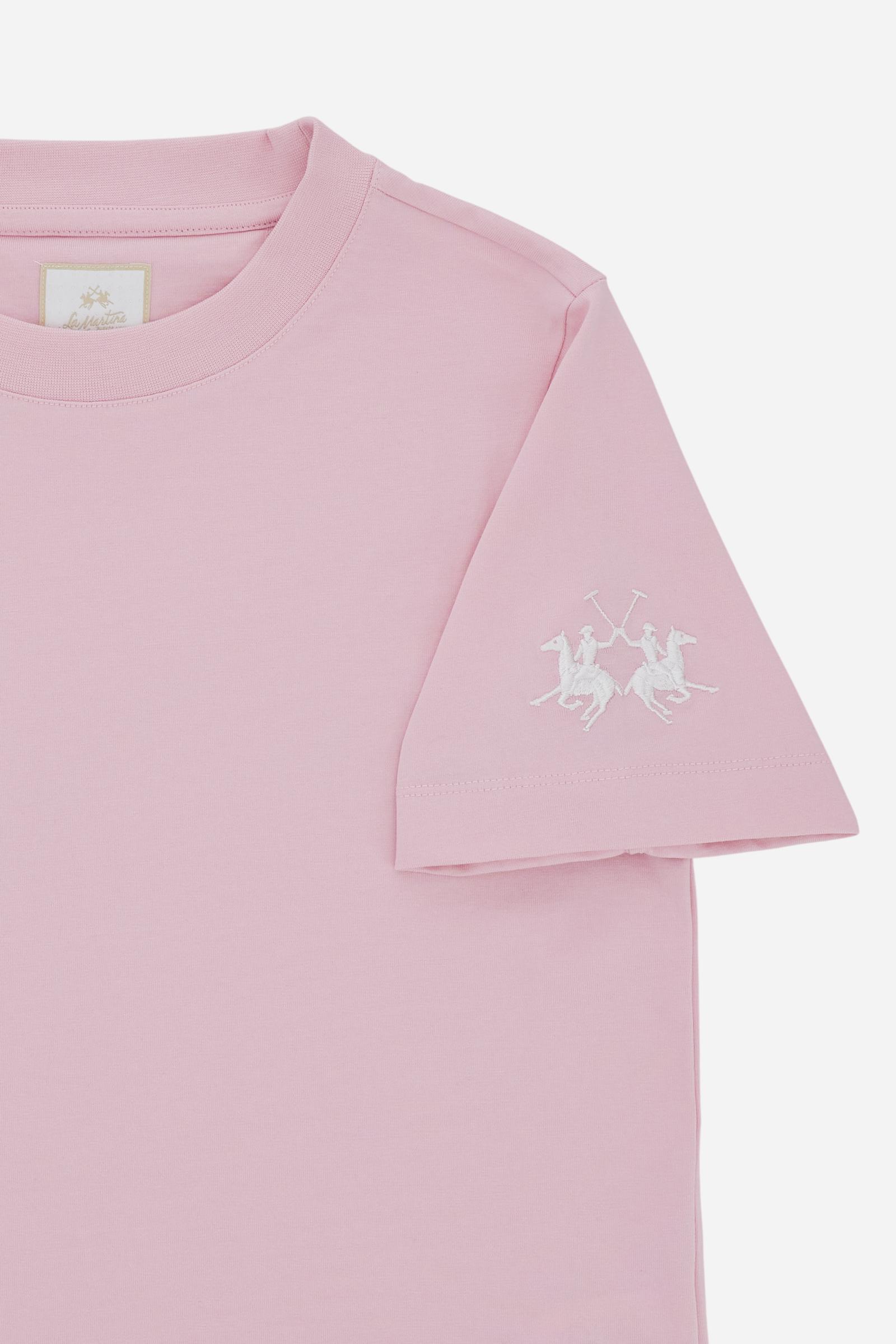 Women’s cotton jersey crew-neck T-shirt with maxi sleeve logo - Corina