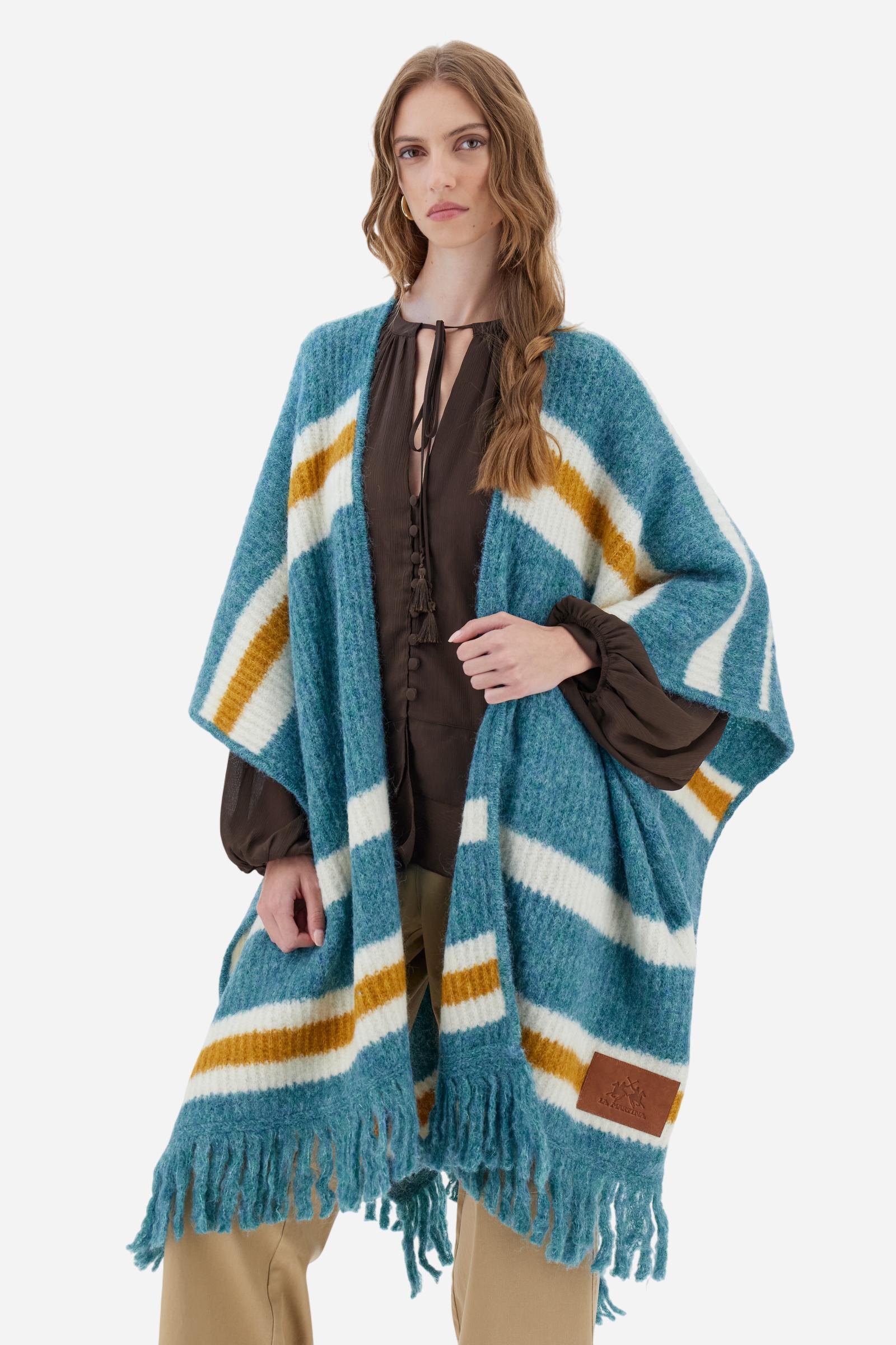 Women's striped knit poncho with fringes - Borja | La Martina