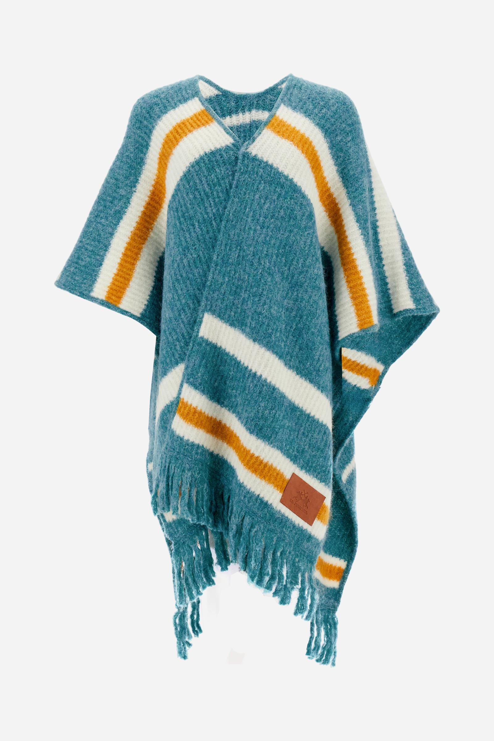 Poncho femme en maille rayée avec franges - Borja