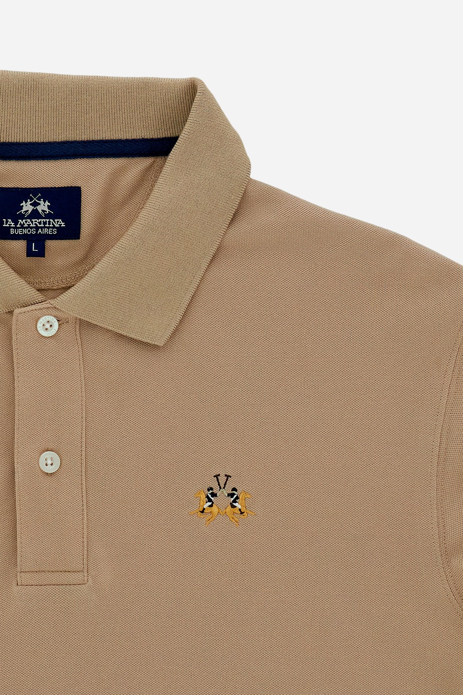 Men’s stretch piqué polo with tricolor logo - Eduardo