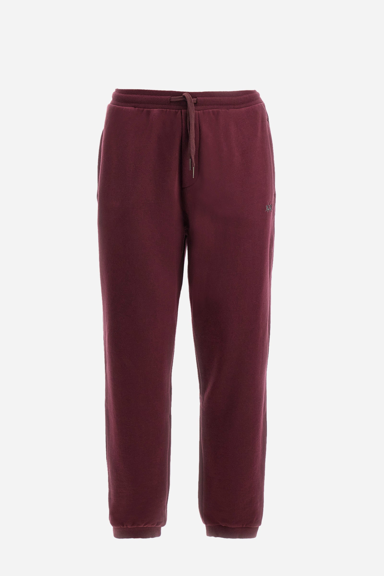 Men's plain jogging bottoms, made from 100% cotton. Drawstring waist and double front pocket. There is an additional pocket on the back. The logo is embroidered on the front. Regular fit. The model is wearing a size L. - Port Royale