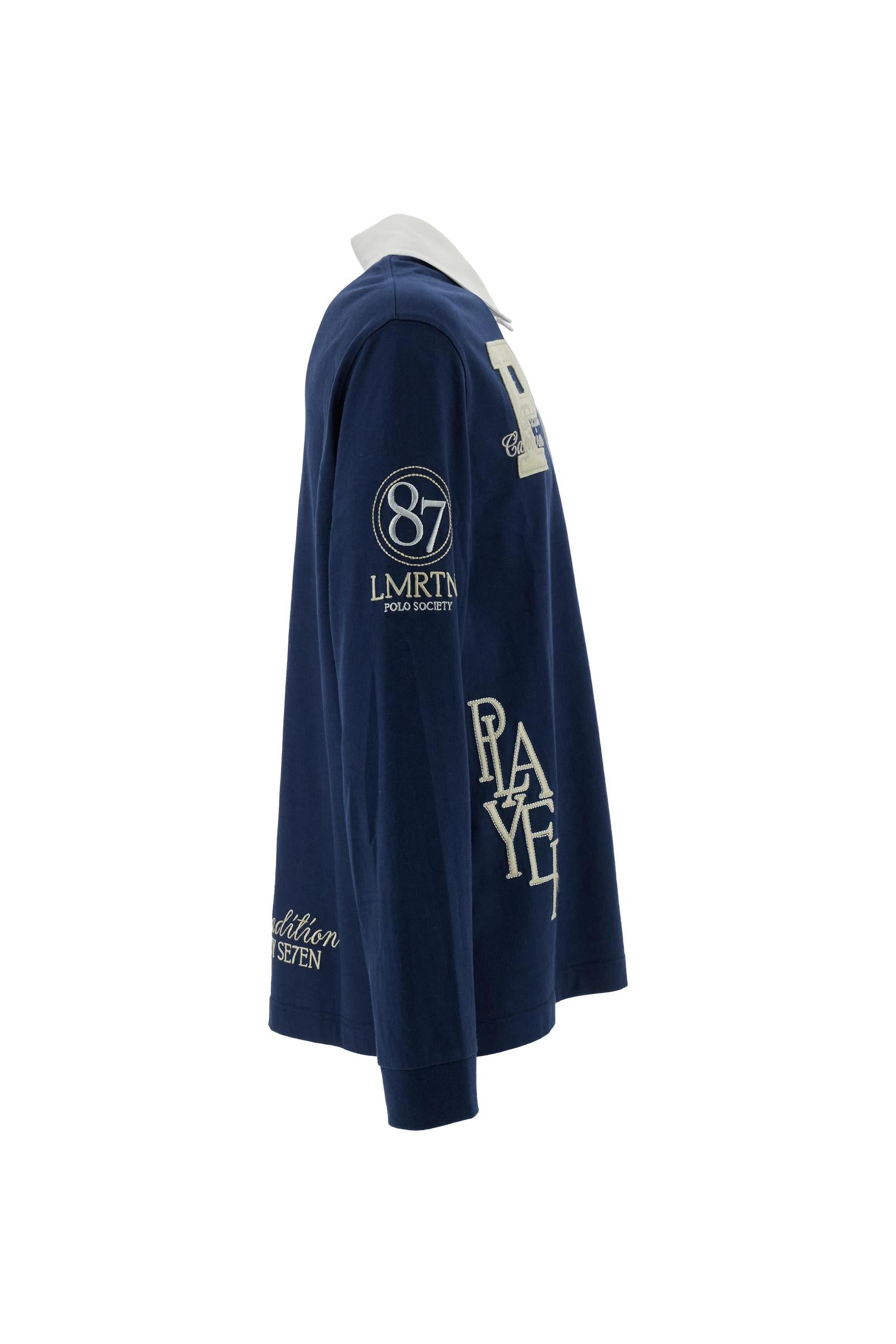 Men’s long-sleeve heavy cotton jersey multi-patch polo - Crispian