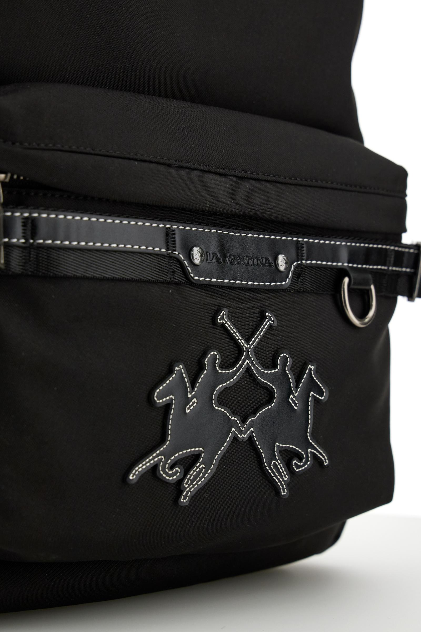 Backpack in matte technical canvas with eco-leather contrast details and applied maxi logo, modern and minimal design. - Black