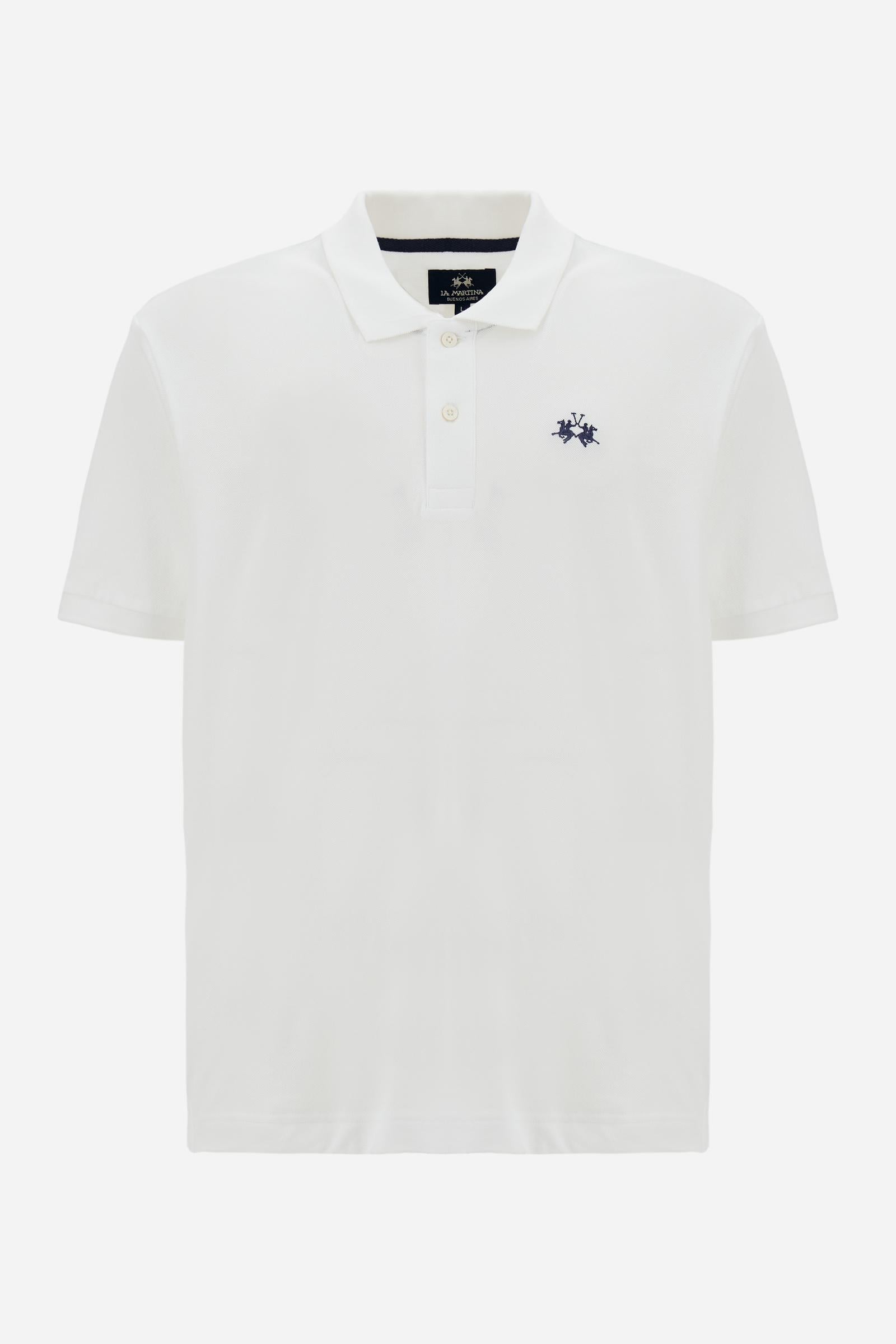 Men’s short sleeve cotton piqué polo shirt with regular fit, two-button placket and contrast brand logo. - Optic White