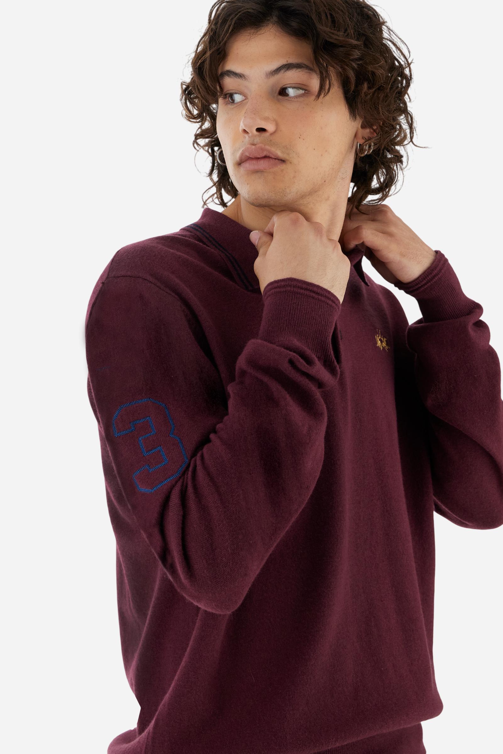 Polo de hombre en punto de algodón y lana con logo pequeño - Brendye