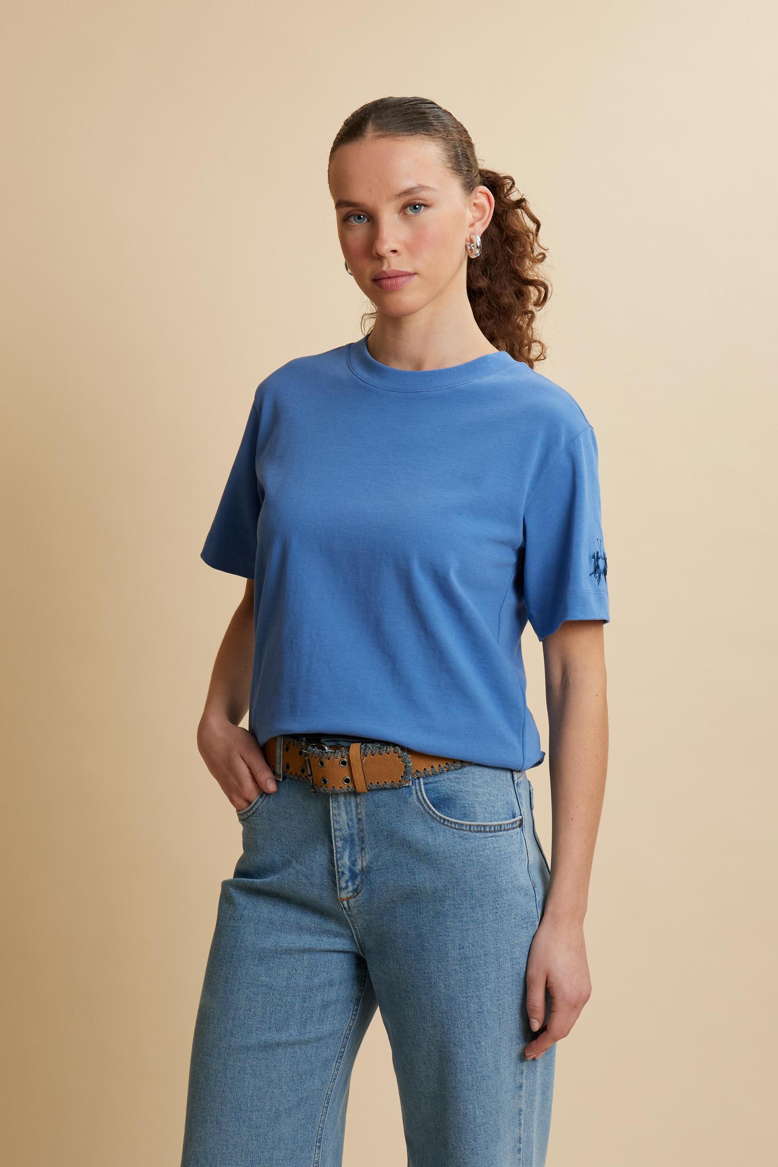 Damen T-Shirt mit Rundhals aus Baumwolljersey mit Maxi-Logo am Ärmel - Corina