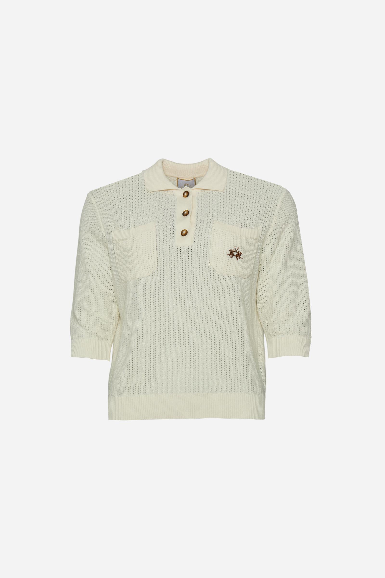 Women’s openwork knit polo with pockets - Cesia