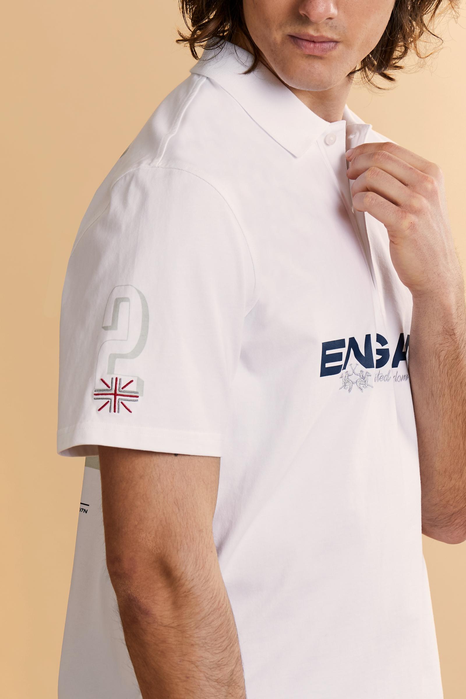 Men’s cotton jersey polo with contemporary fit and bold front-back graphic inspired by Team United Kingdom. - Optic White