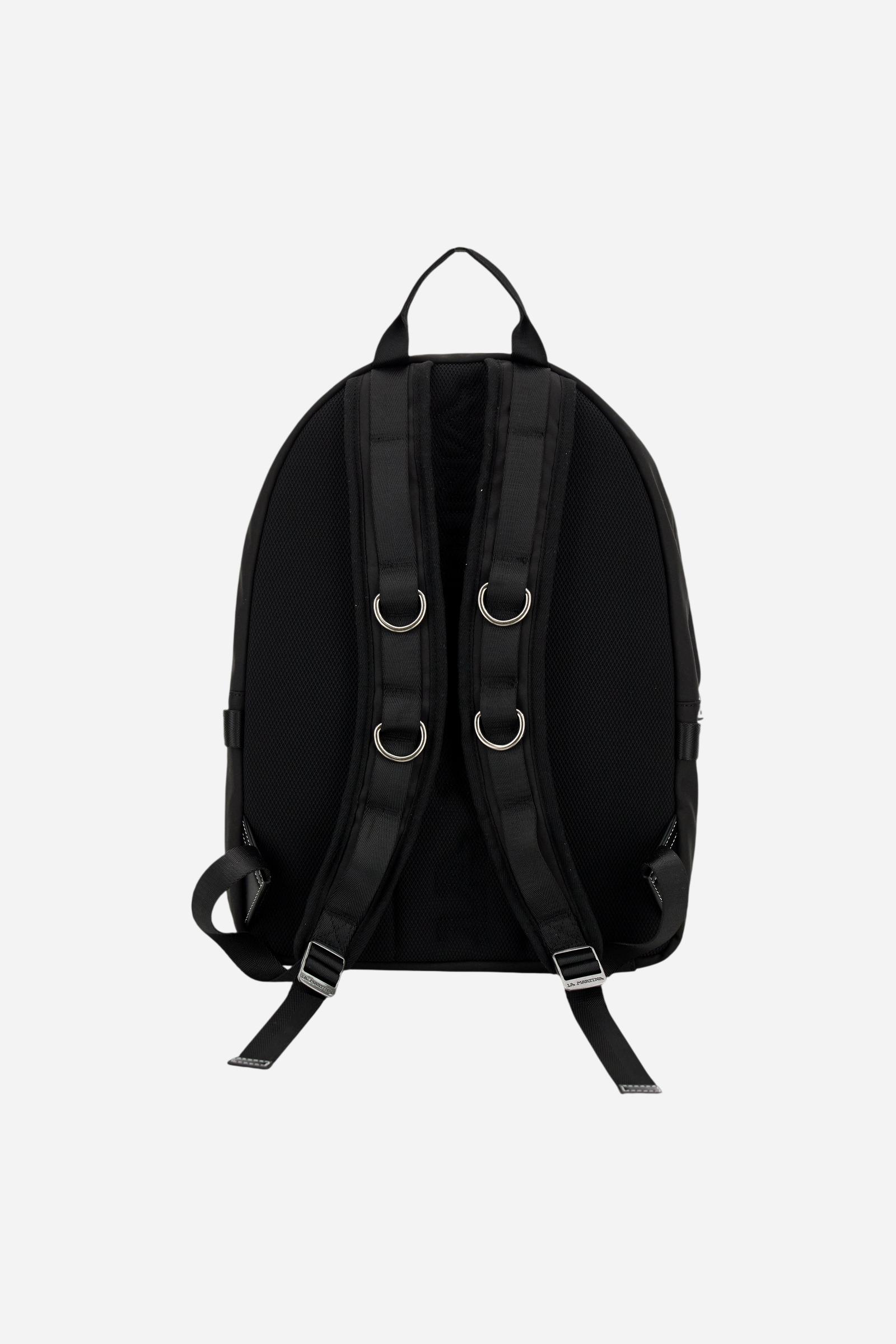 Backpack in matte technical canvas with eco-leather contrast details and applied maxi logo, modern and minimal design. - Black