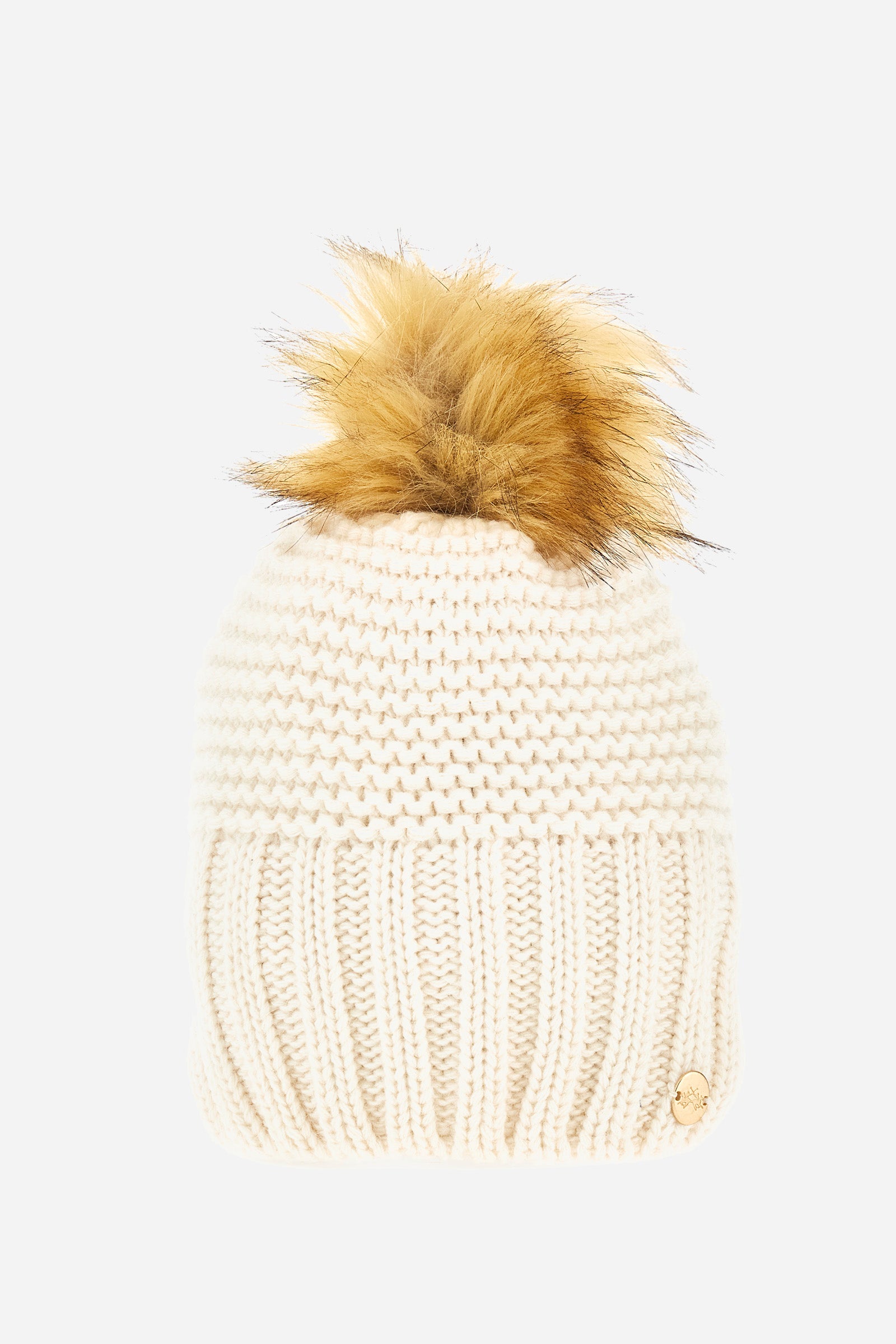 Women's hat in soft wool and viscose, perfect for keeping your head warm during cold winter days. The timeless line adapts to any style, while the pom-pom and the logo application give a touch of originality and personality to the garment. Ideal for completing any casual or formal look, this hat is a must-have for anyone looking for comfort and style in a single accessory. - Off White