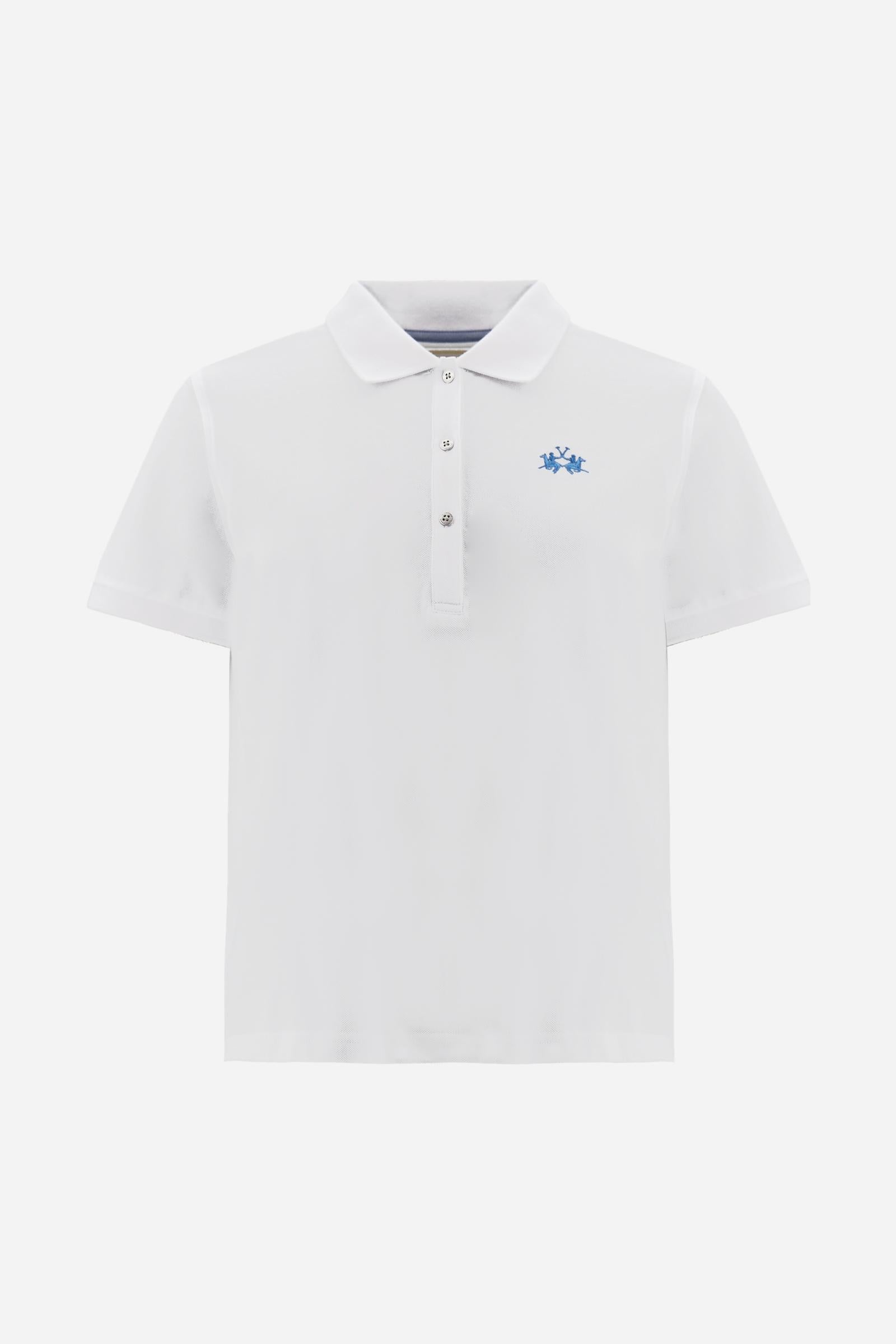 Women’s stretch piqué polo with under-collar lettering - Clarissa