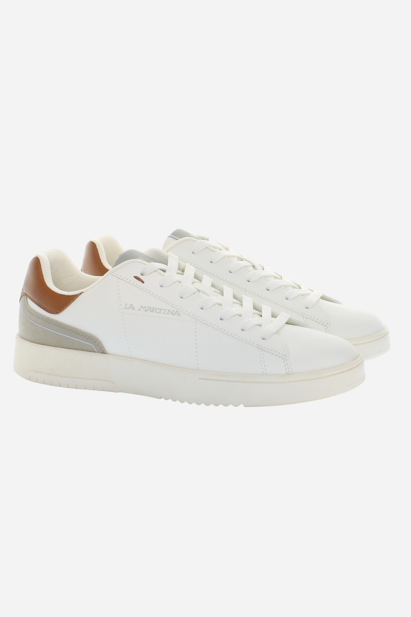 Sleek and versatile Bombonera CUP leather trainers. Comfortable rubber soles and personalised details for a unique and modern style. - WHITE/COGNAC