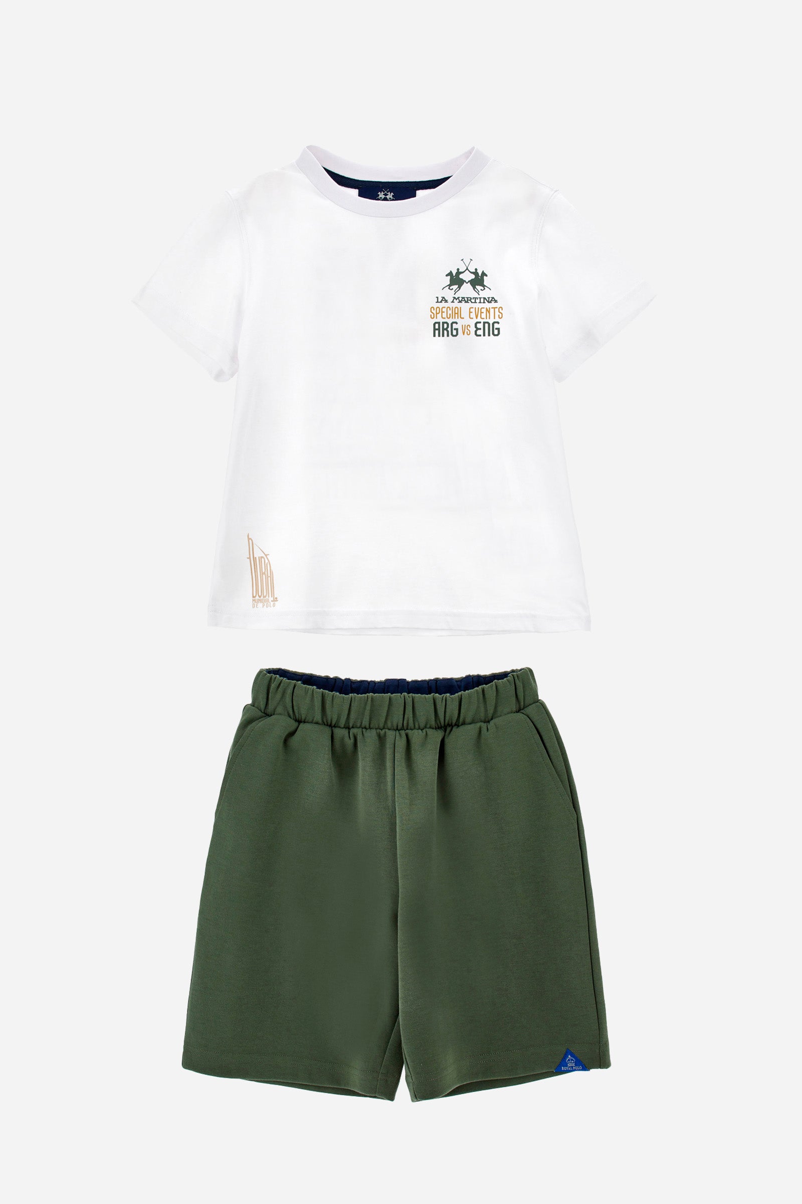 Set per ragazzi composto da T-shirt e bermuda in cotone interlock pique. T-shirt con collo a giro e bermuda con vita elasticizzata e tasche frontali. - Optical White/Thyme