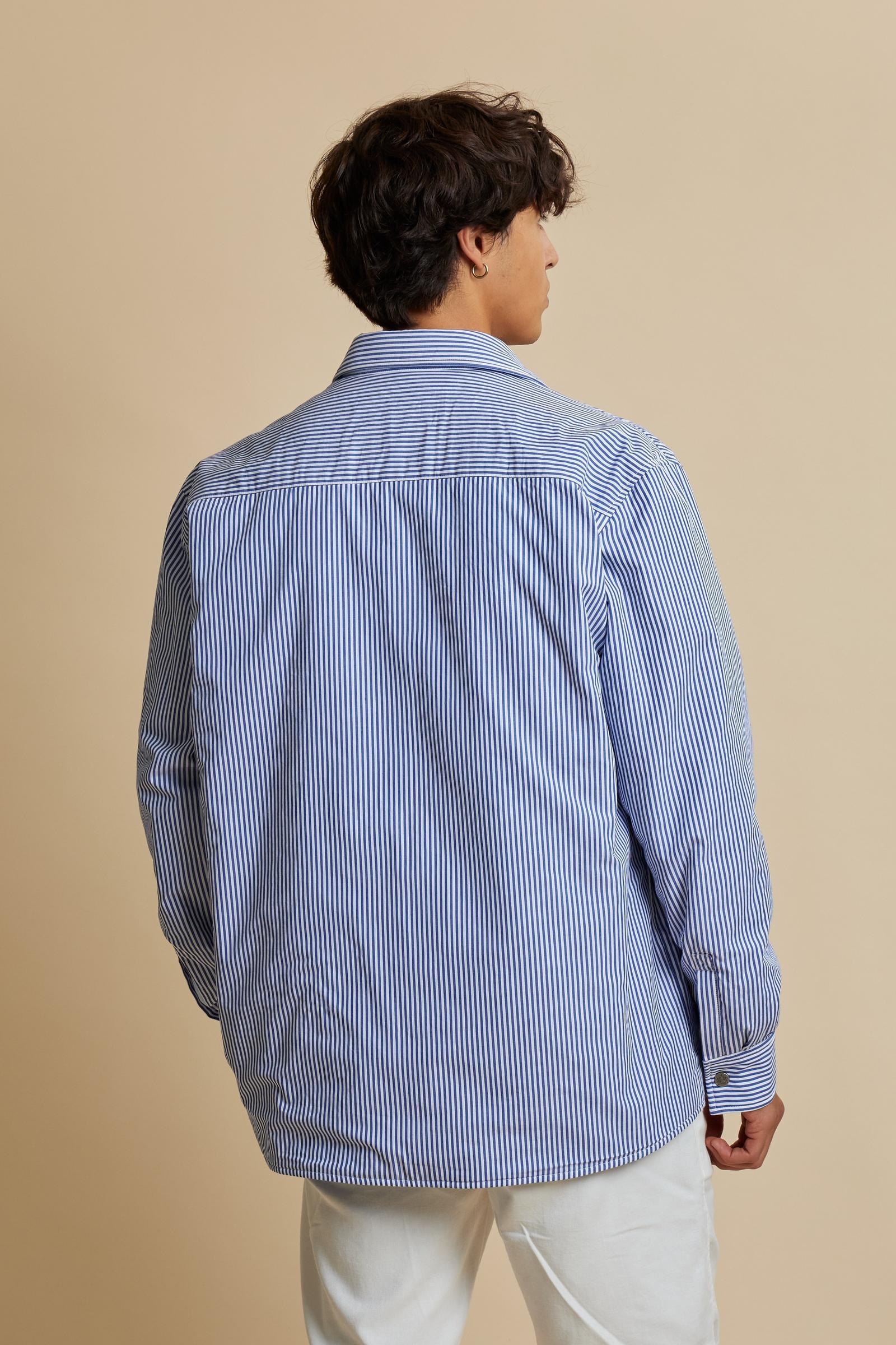 Reversible padded overshirt in oxford and striped cotton. Snap buttons and contrast maxi logo on chest pocket. - TrueBlue/OpticWhite