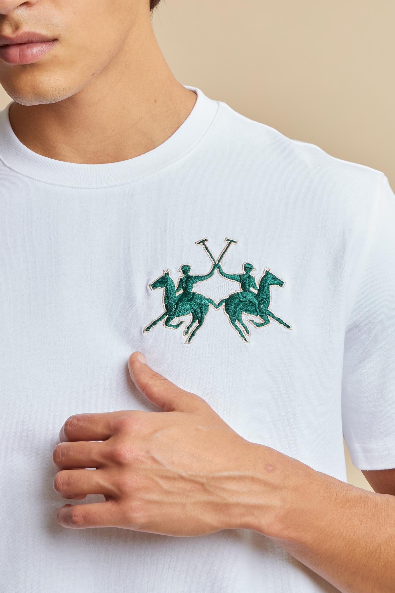 T-shirt in heavy cotton jersey with a structured, boxy fit. Dropped shoulders and clean lines. Large contrasting 3D embroidered logo on the chest. - Optic White