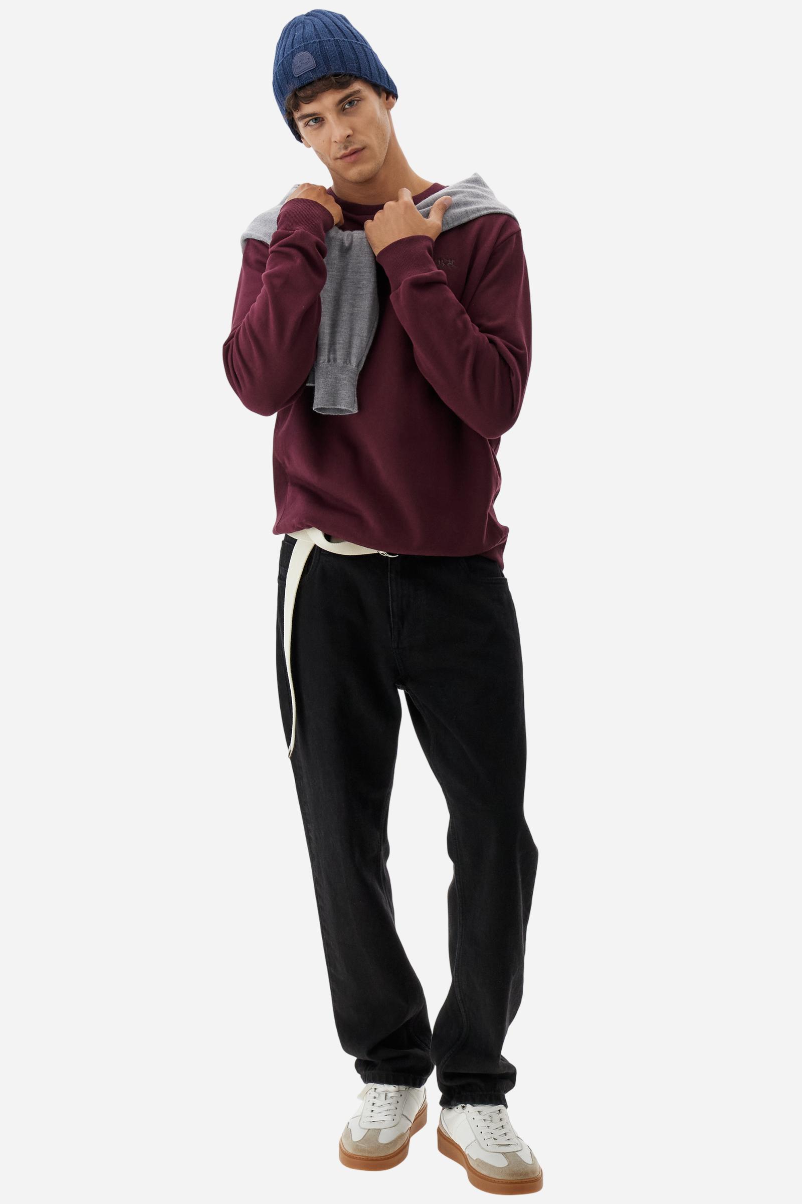 Men's long-sleeved round neck sweatshirt in soft velvety fleece. Ribbed details finish this basic model with a regular fit. Brand logo. - Port Royale