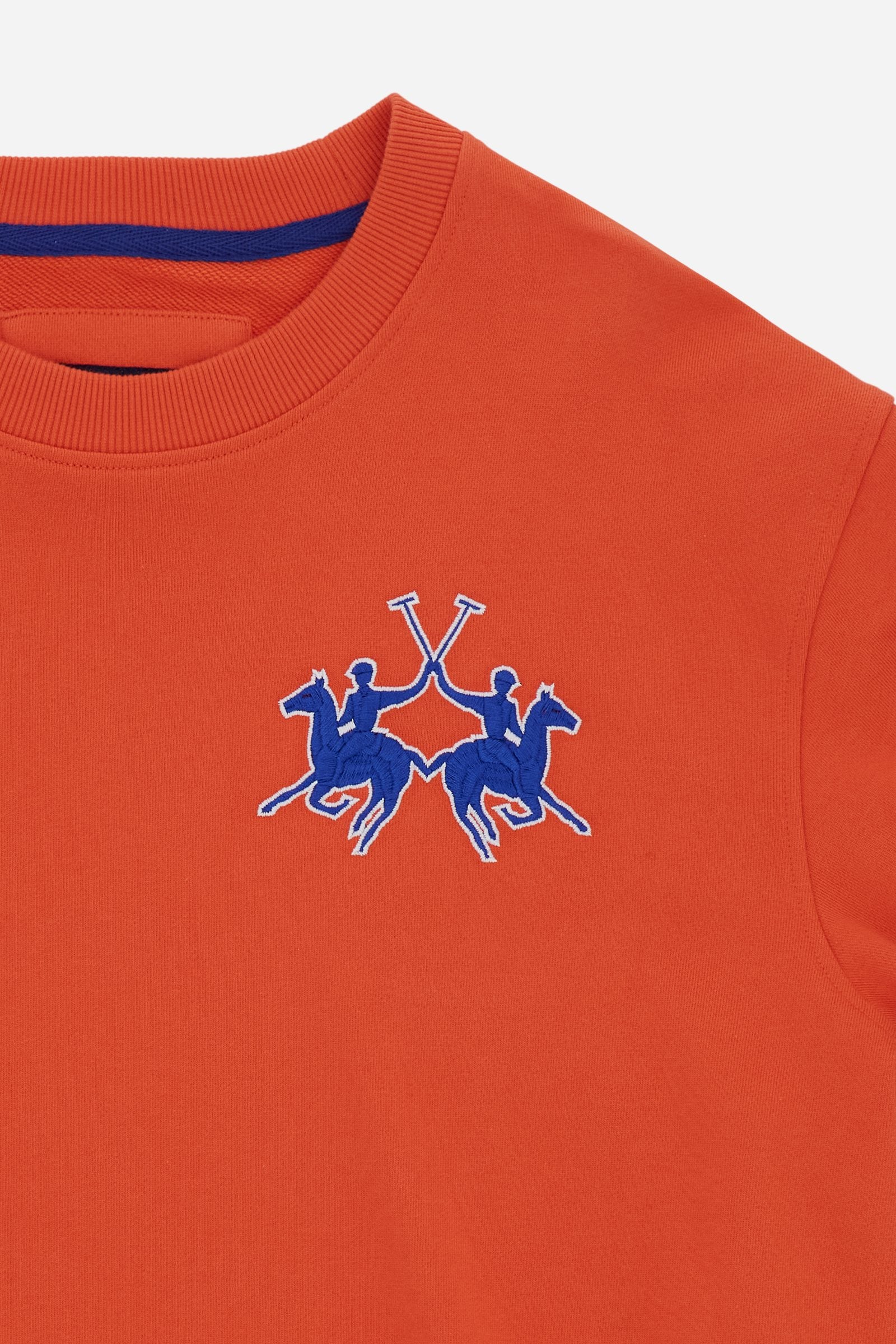 Men's crew-neck sweatshirt in 100% cotton diagonal fleece. Features a ribbed collar, cuffs, and hem, with a modern cut and exclusive maxi 3D embroidered logo. - Flame