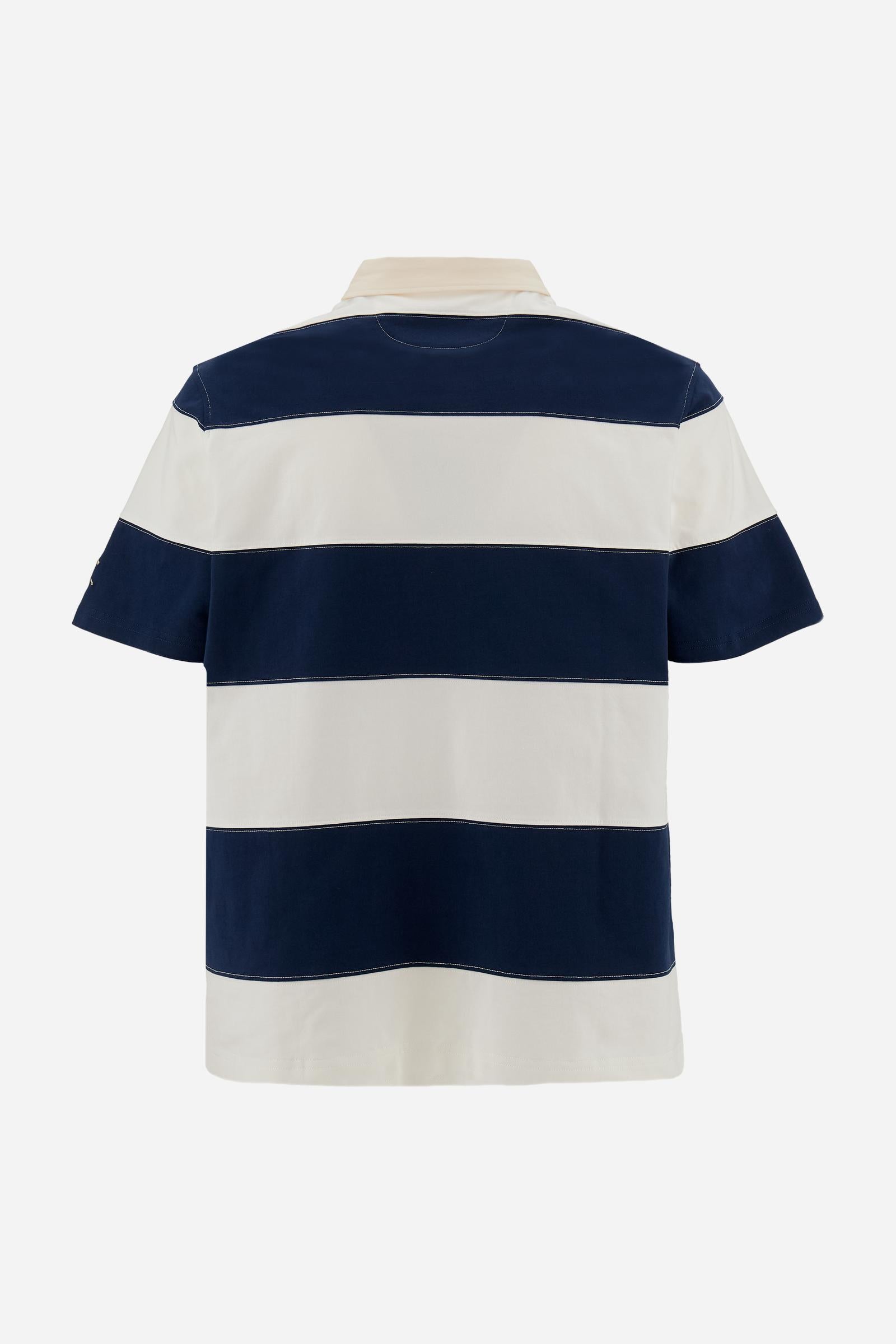 Men’s rugby polo in heavy cotton jersey with striped design and contemporary fit. Heritage embroidery on chest and sleeves. - Off White/Navy
