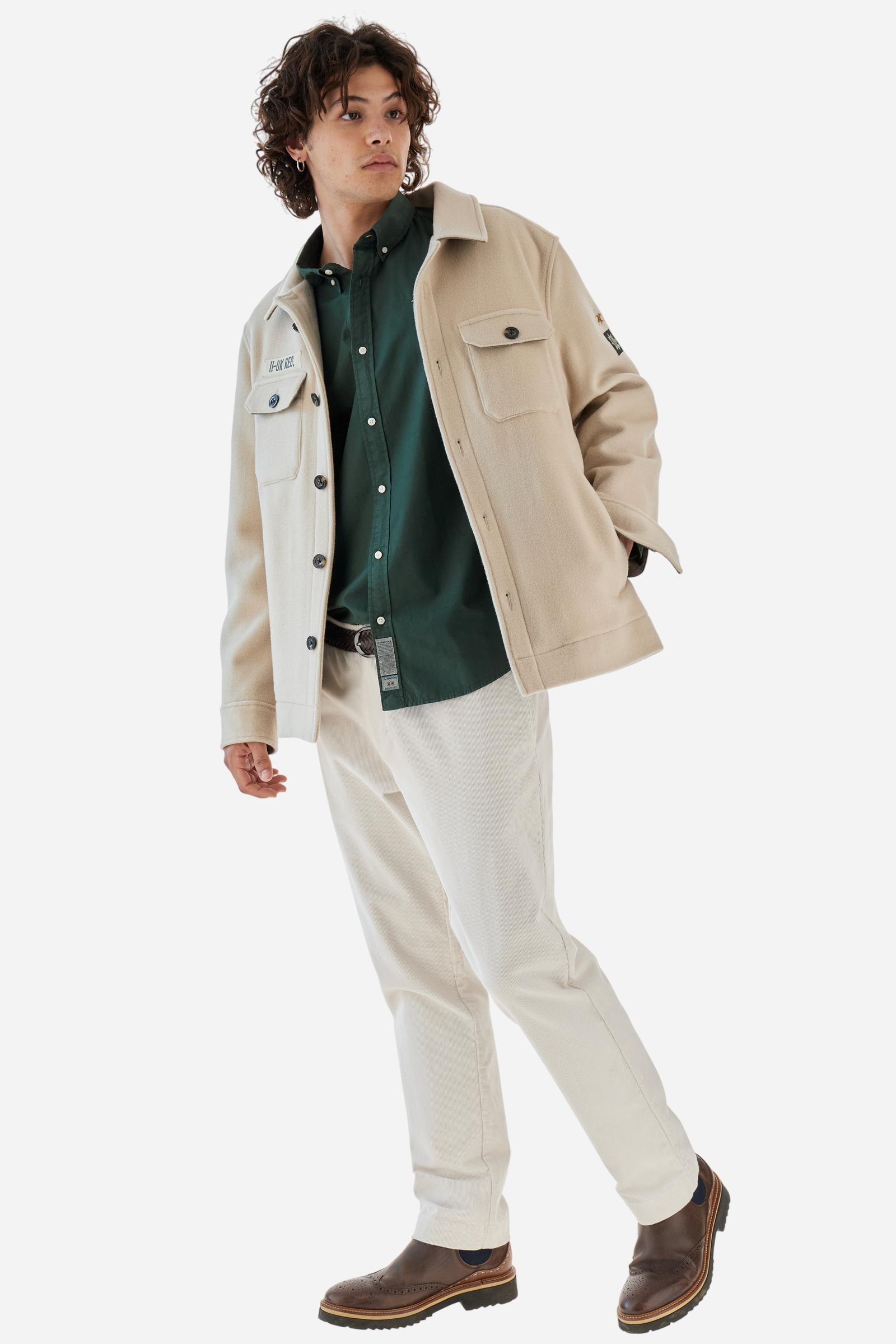 Men's long-sleeved shirt in cotton poplin. Slim fit with button-down collar. - Sycamore