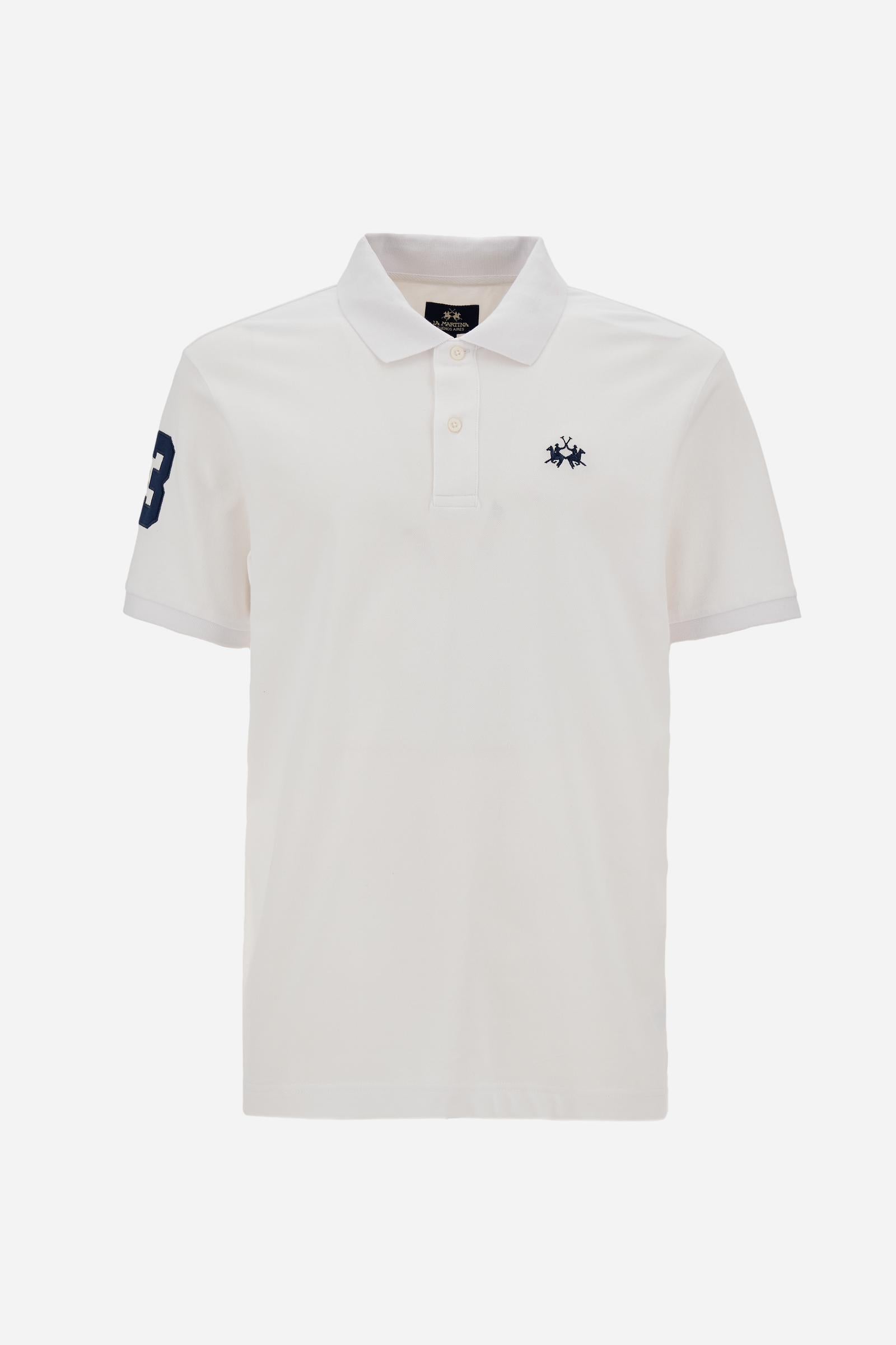 Men’s short-sleeve stretch piqué polo. Two-button placket and ribbed details, with a regular fit. Iconic style characterised by applied logo and patches. - Optic White