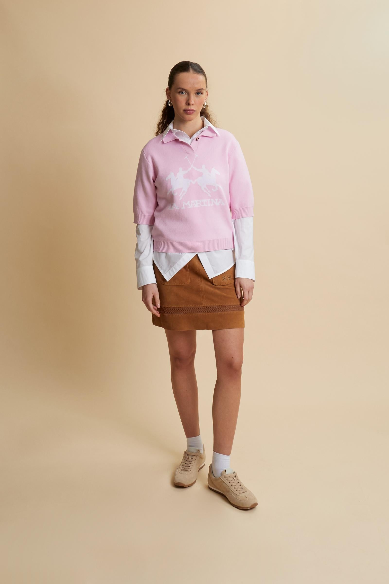 Women’s compact knit polo with maxi intarsia - Candela