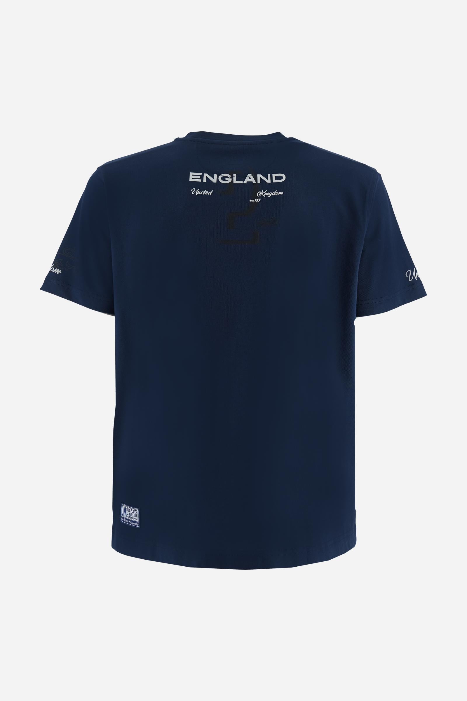 Men’s short-sleeve cotton jersey T-shirt. Contemporary fit with large graphic on the chest and framed horse logo positioned below the collar on the back. - Navy