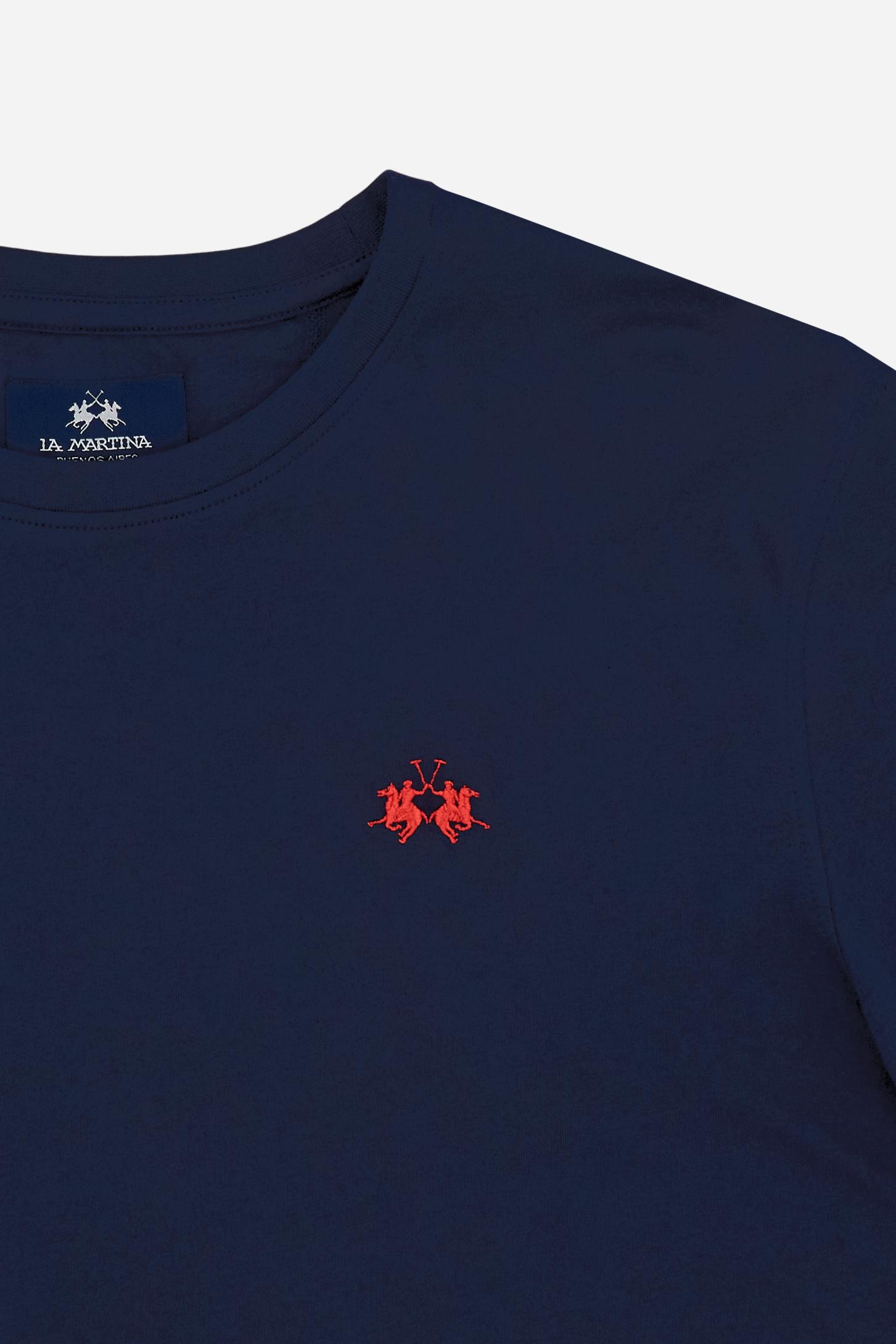 Men’s short sleeve cotton jersey T-shirt, essential style with contrast embroidered logo and regular fit. - Navy