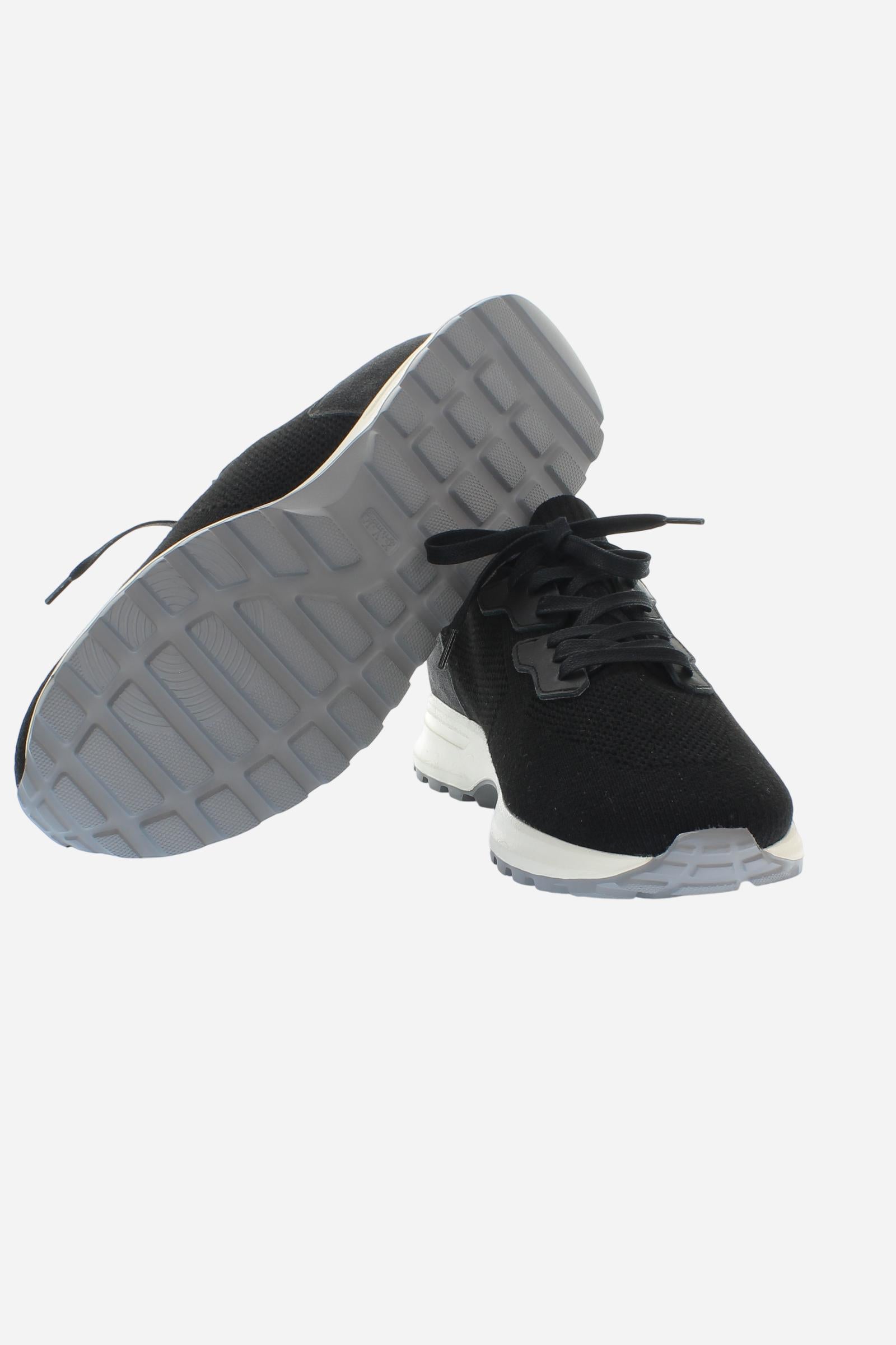 Men’s breathable knit sneakers with suede details and lightweight EVA sole. Minimal design with heel logo. - Black