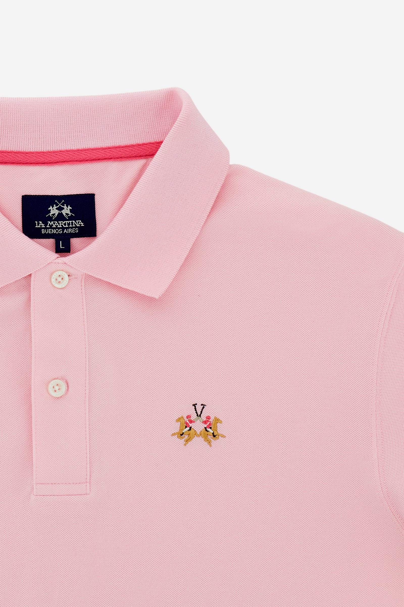 Men’s stretch piqué polo with tricolor logo - Eduardo