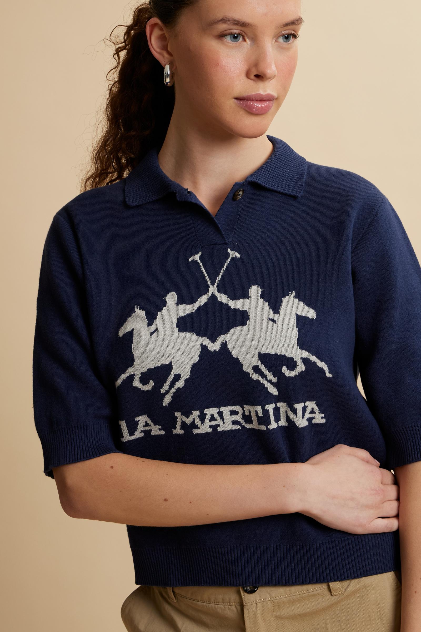 Polo femme en maille compacte avec maxi intarsia - Candela