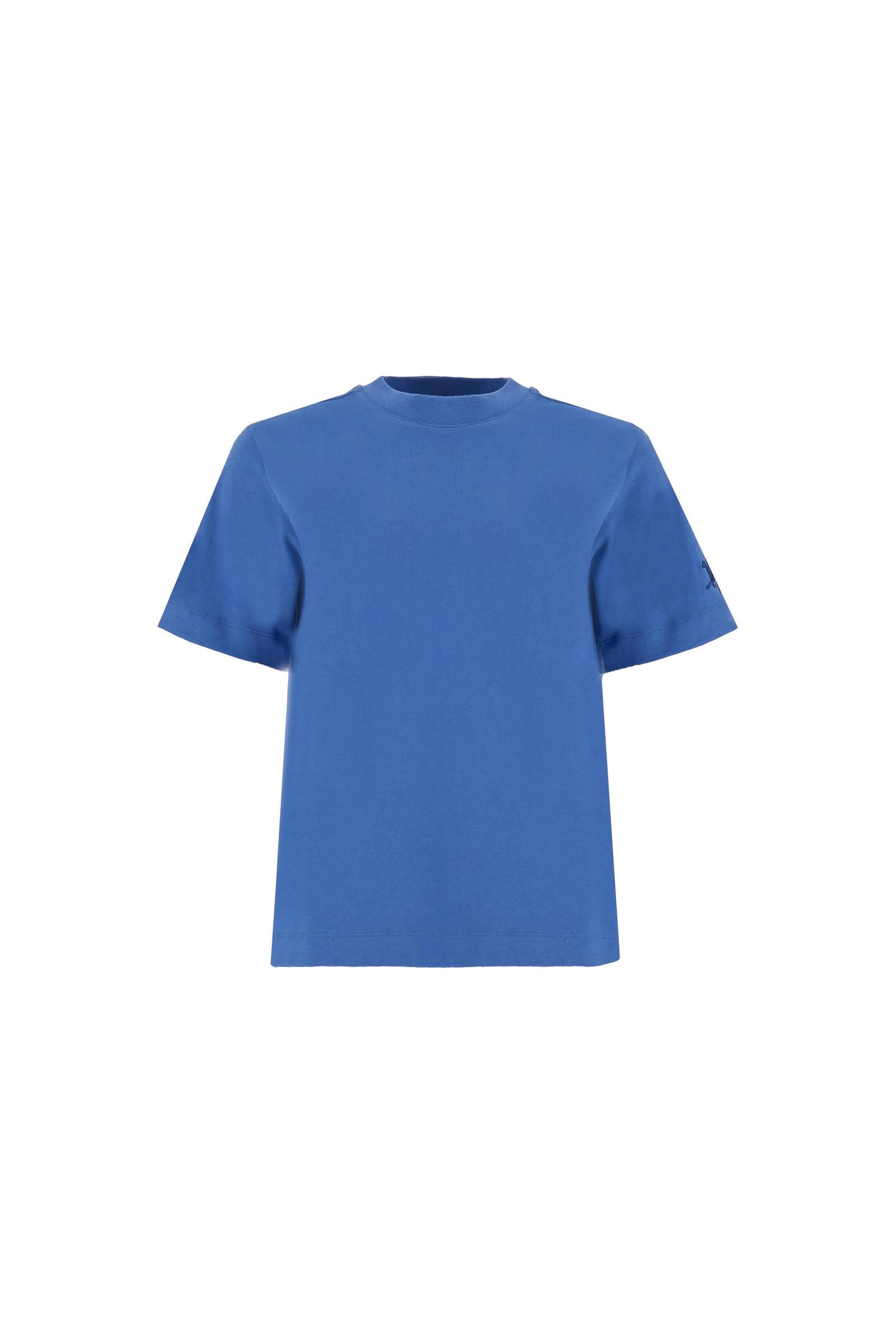 Women’s cotton jersey crew-neck T-shirt with maxi sleeve logo - Corina