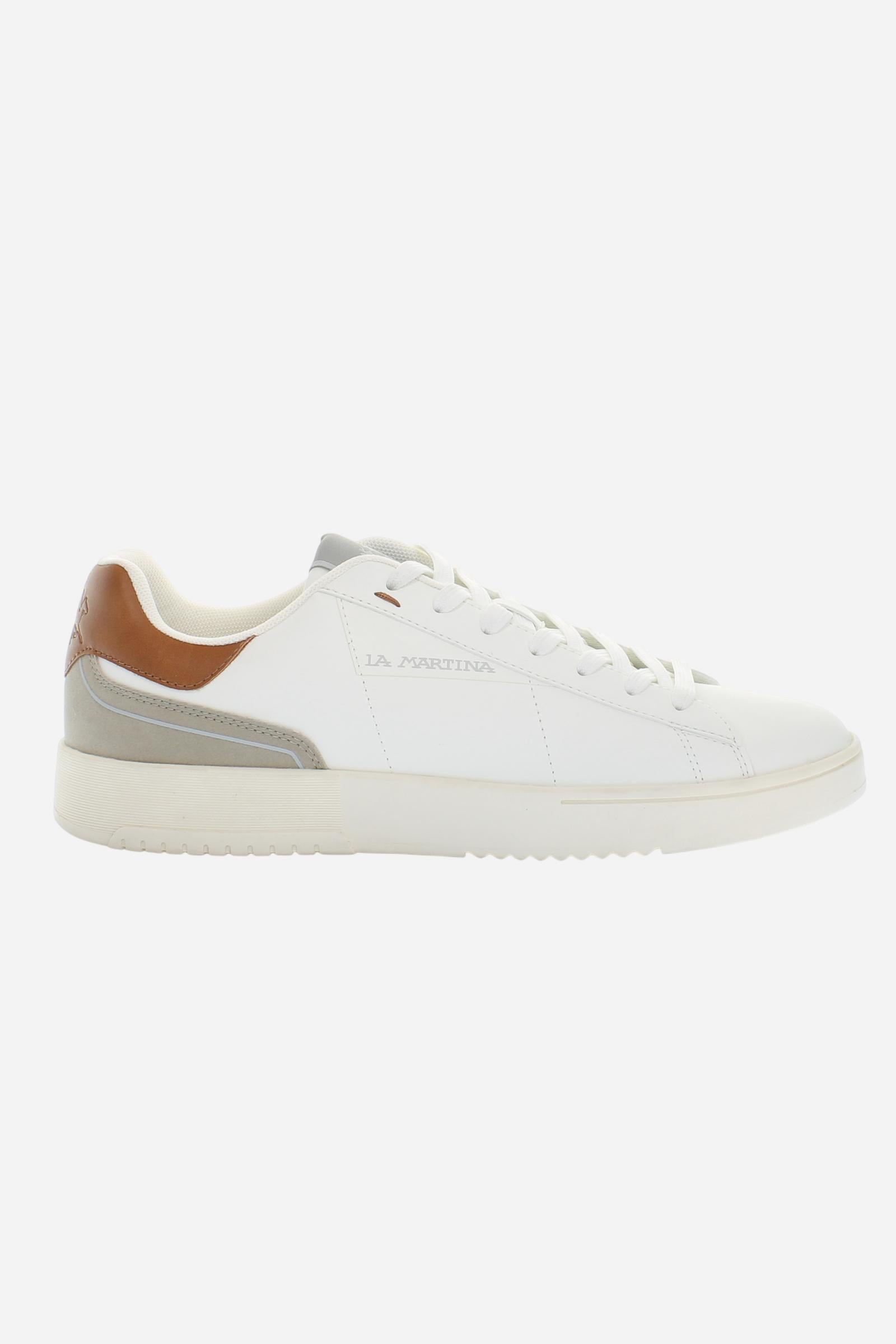 Sleek and versatile Bombonera CUP leather trainers. Comfortable rubber soles and personalised details for a unique and modern style. - WHITE/COGNAC