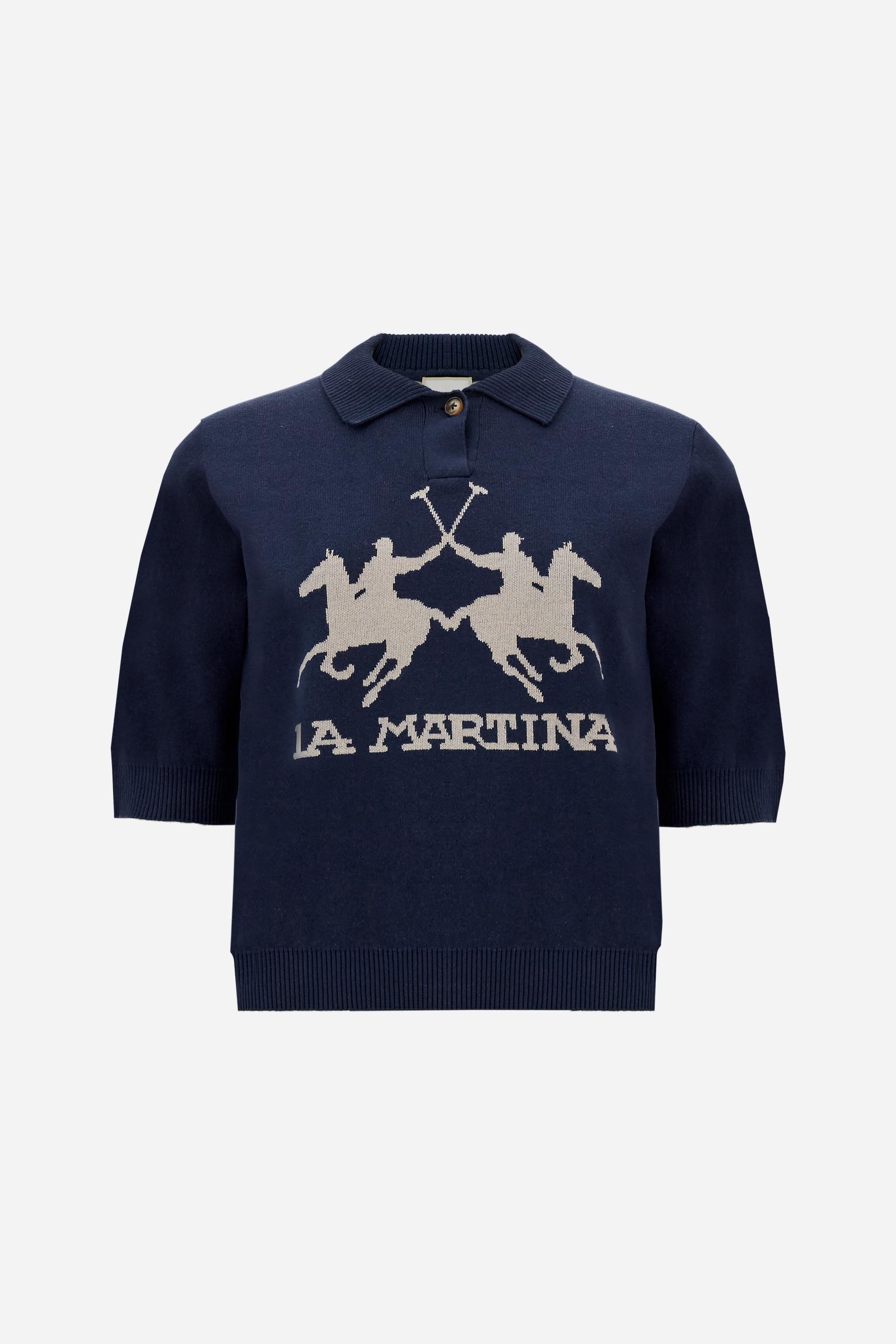 Women’s compact knit polo with maxi intarsia - Candela