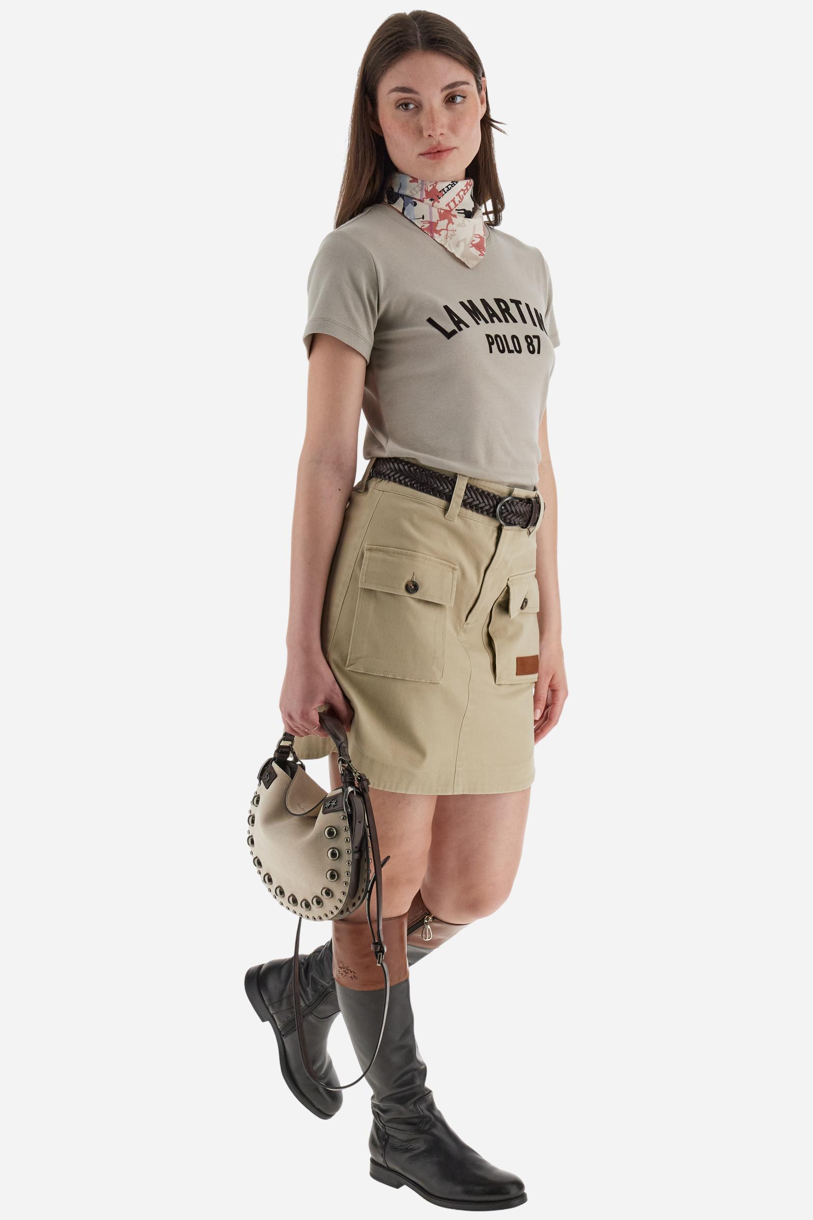 Women’s T-shirt in cotton jersey. Short sleeves, crew neck, maxi flock print on chest. Slim fit. - Moon Rock