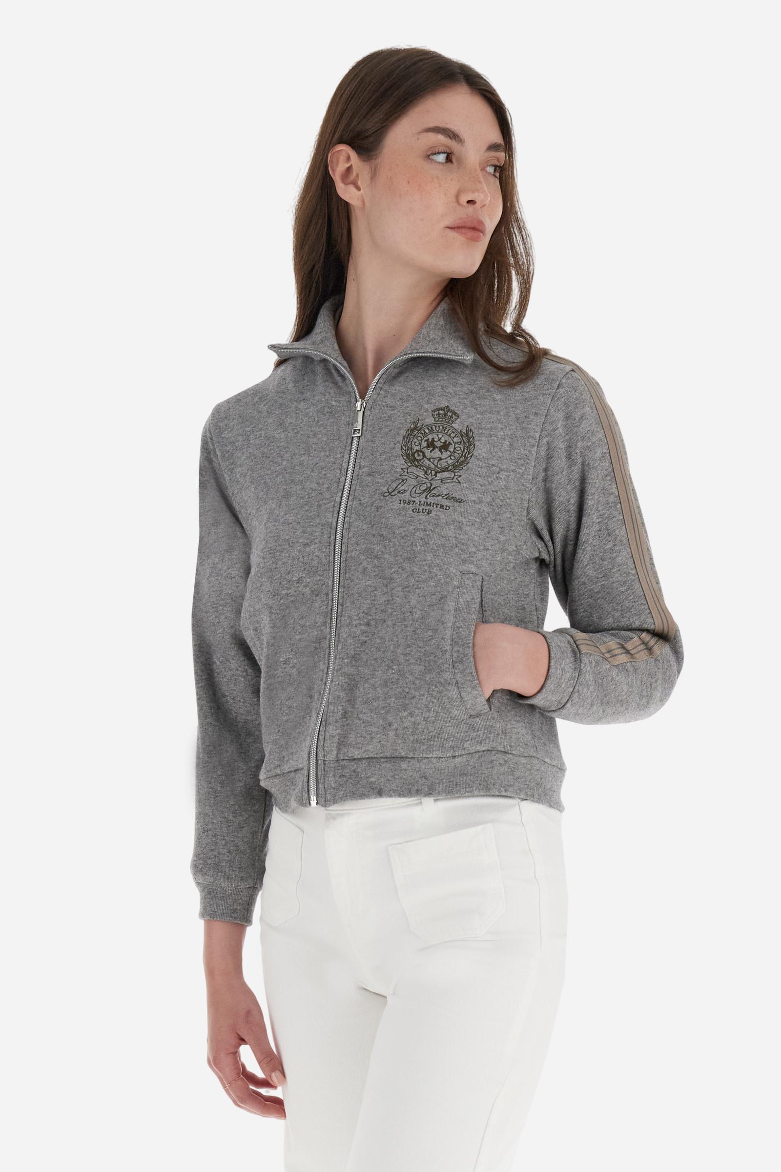 Women's full-zip sweatshirt in interlock with striped bands