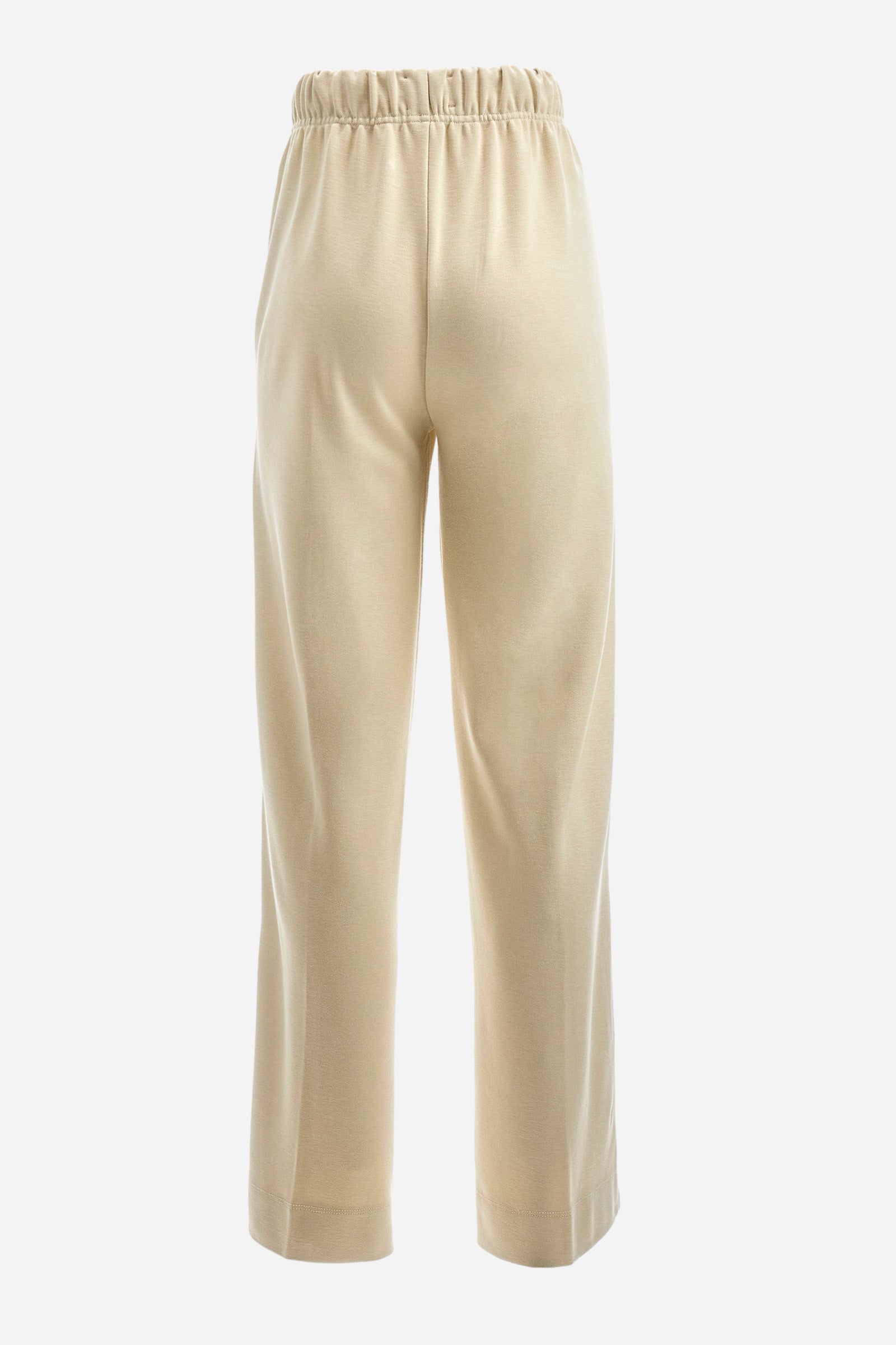 Women’s trousers in solid color, made of plush material. Wide leg with snap buttons on the end, which together with the contrasting tone edging along the entire leg recalls the Polo Academy line. Drawstring waist with drawstring closure and double front pocket. The metal label with logo is sewn on the side of a pocket. The fit is regular. The model wears a size 2. - Bone White