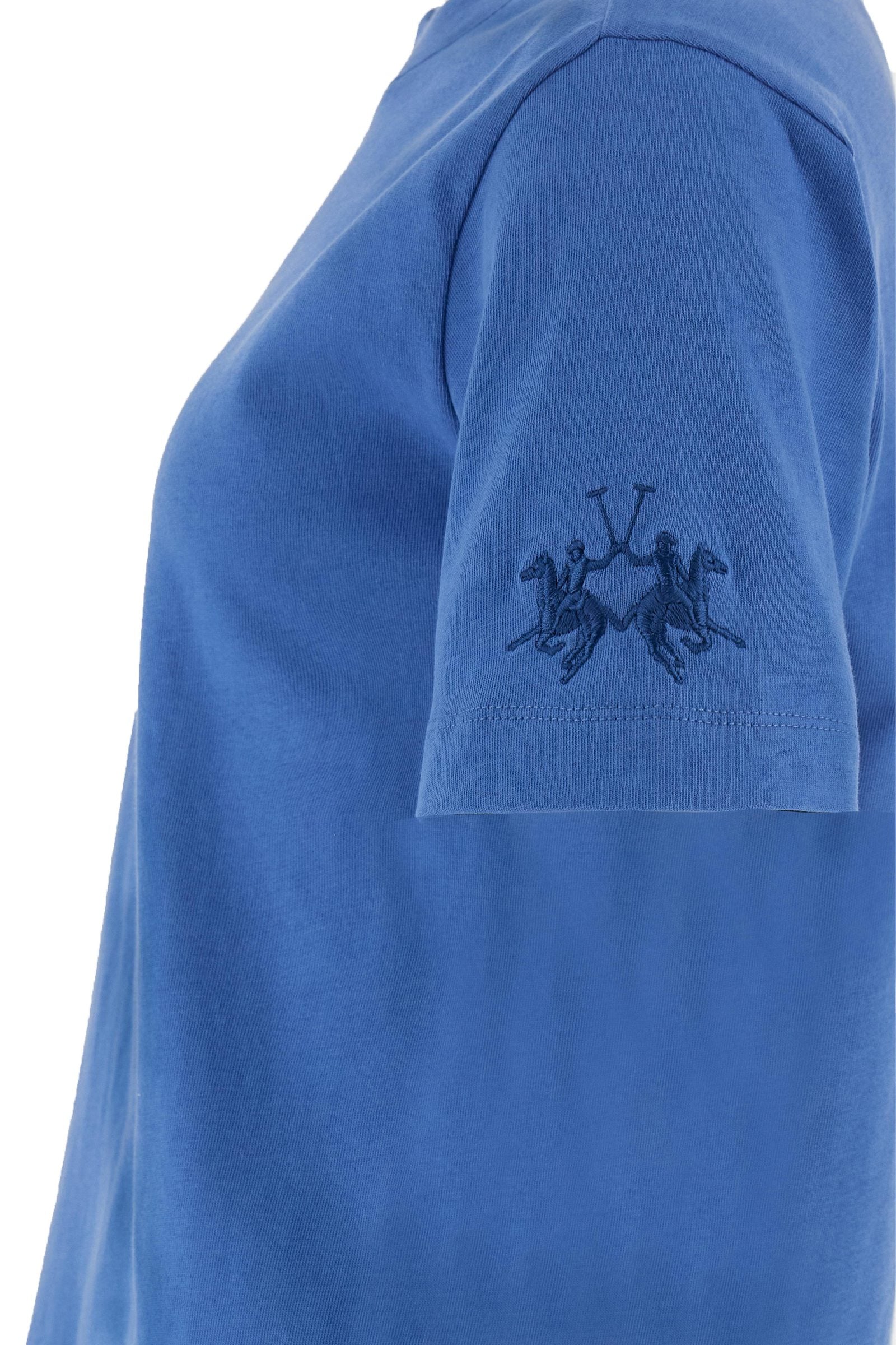 Women’s cotton jersey crew-neck T-shirt with maxi sleeve logo - Corina