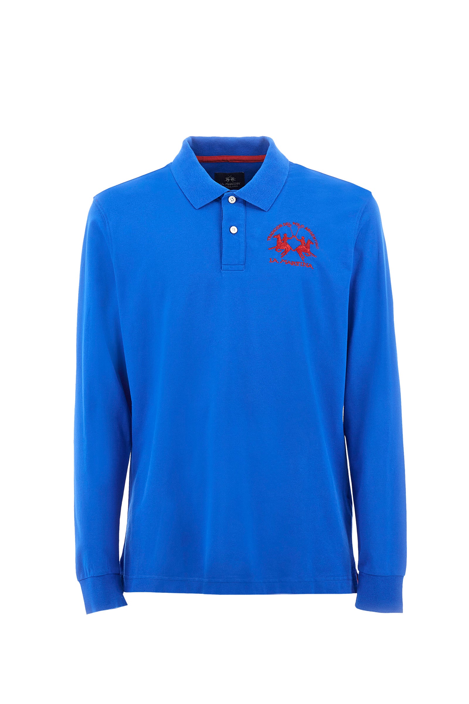 Men's long-sleeved polo shirt in stretch cotton with a regular fit - Blue Scotland
