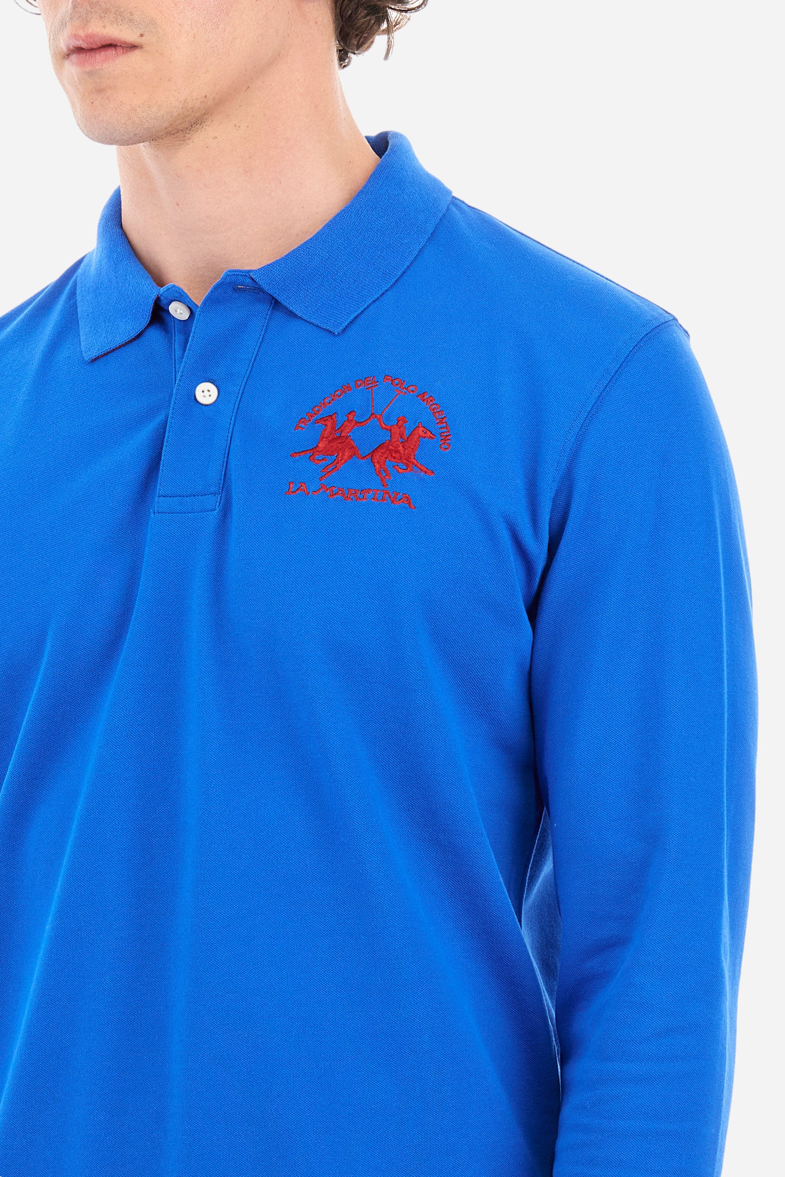 Men's long-sleeved polo shirt in stretch cotton with a regular fit - Blue Scotland