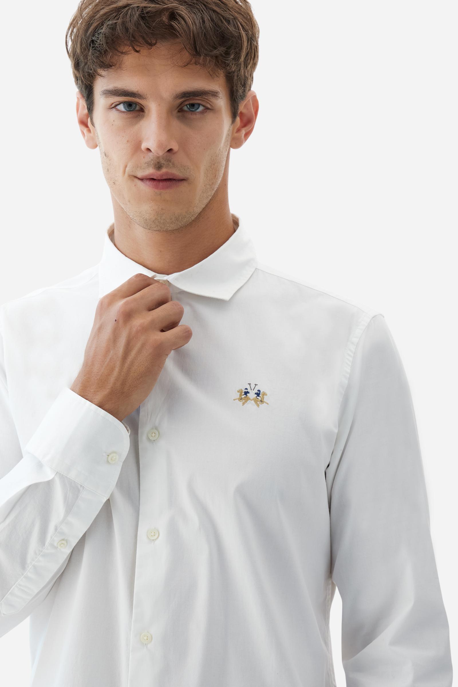 Men's long-sleeved shirt in cotton poplin. Slim fit with semi-cutaway collar. - Optic White