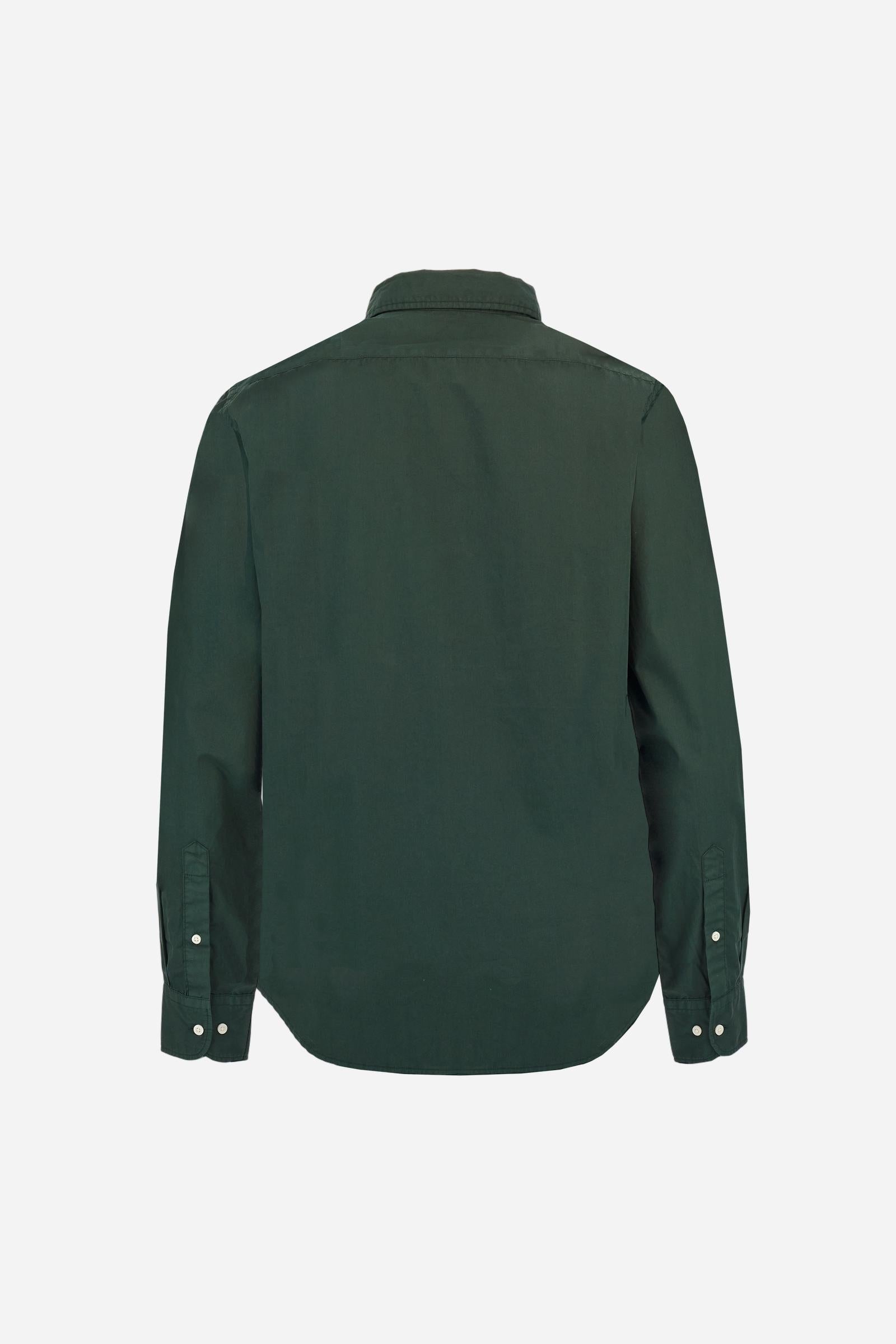 Men's long-sleeved shirt in cotton poplin. Slim fit with button-down collar. - Sycamore