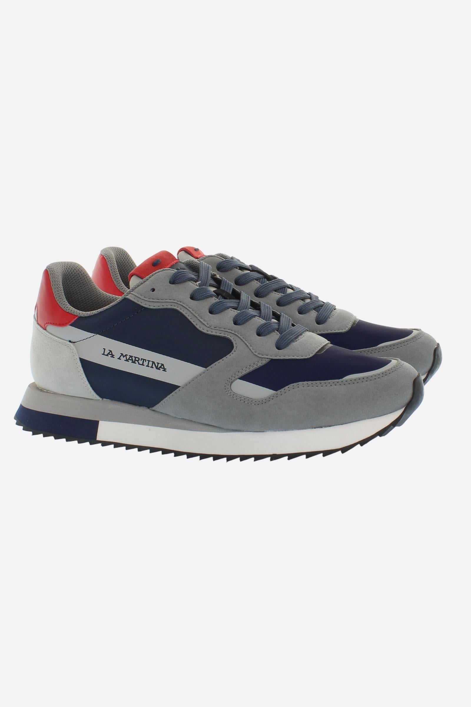La Bombonera casual trainers with technical fabric, suede and rubber inserts. Urban design meets hand-stitched craftsmanship for a unique style. - GREY/BLUE