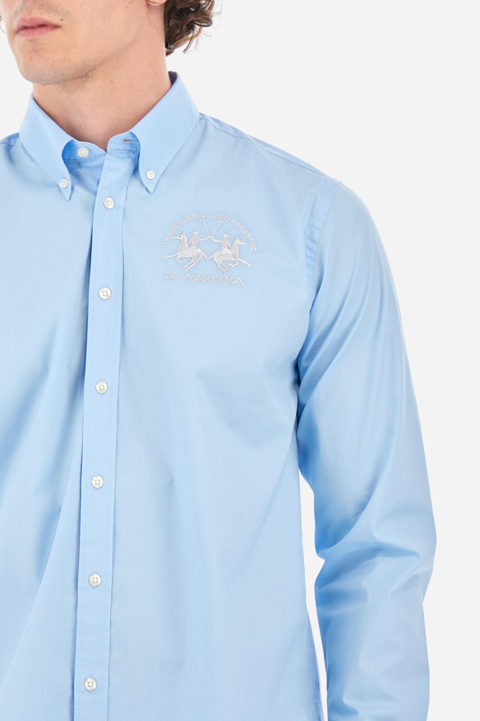 Men's long-sleeved shirt in cotton poplin with a regular-fit and button-down collar - Blue Bell