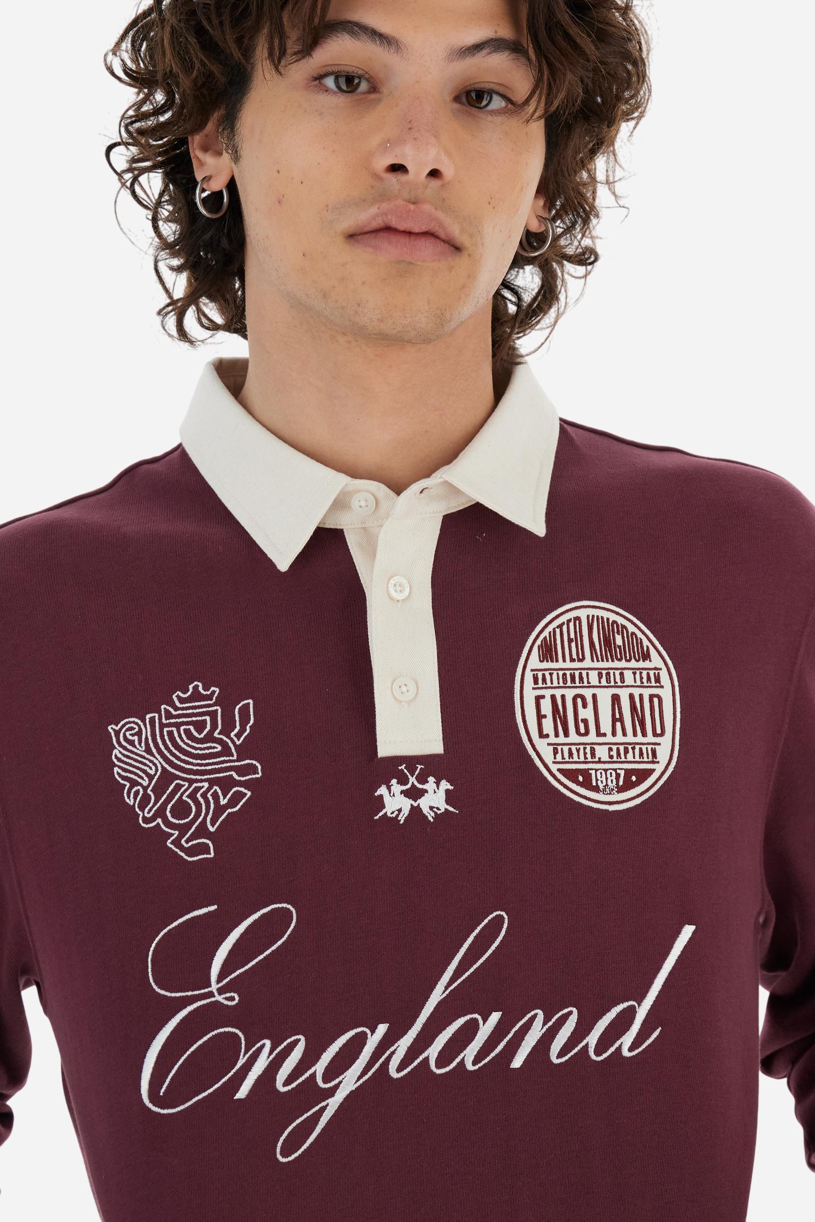 Long-sleeve polo shirt in soft, warm cotton jersey for all-day comfort. The contrasting gabardine collar adds a sophisticated touch to the clean design, while the ribbed cuffs in matching tone complete the look. On the chest, oversized colorful graphics celebrate Italy, Argentina, and England. A small embroidered logo in contrast sits below the placket. Regular fit for a relaxed silhouette that suits every body type. Model wears size L. - Port Royale