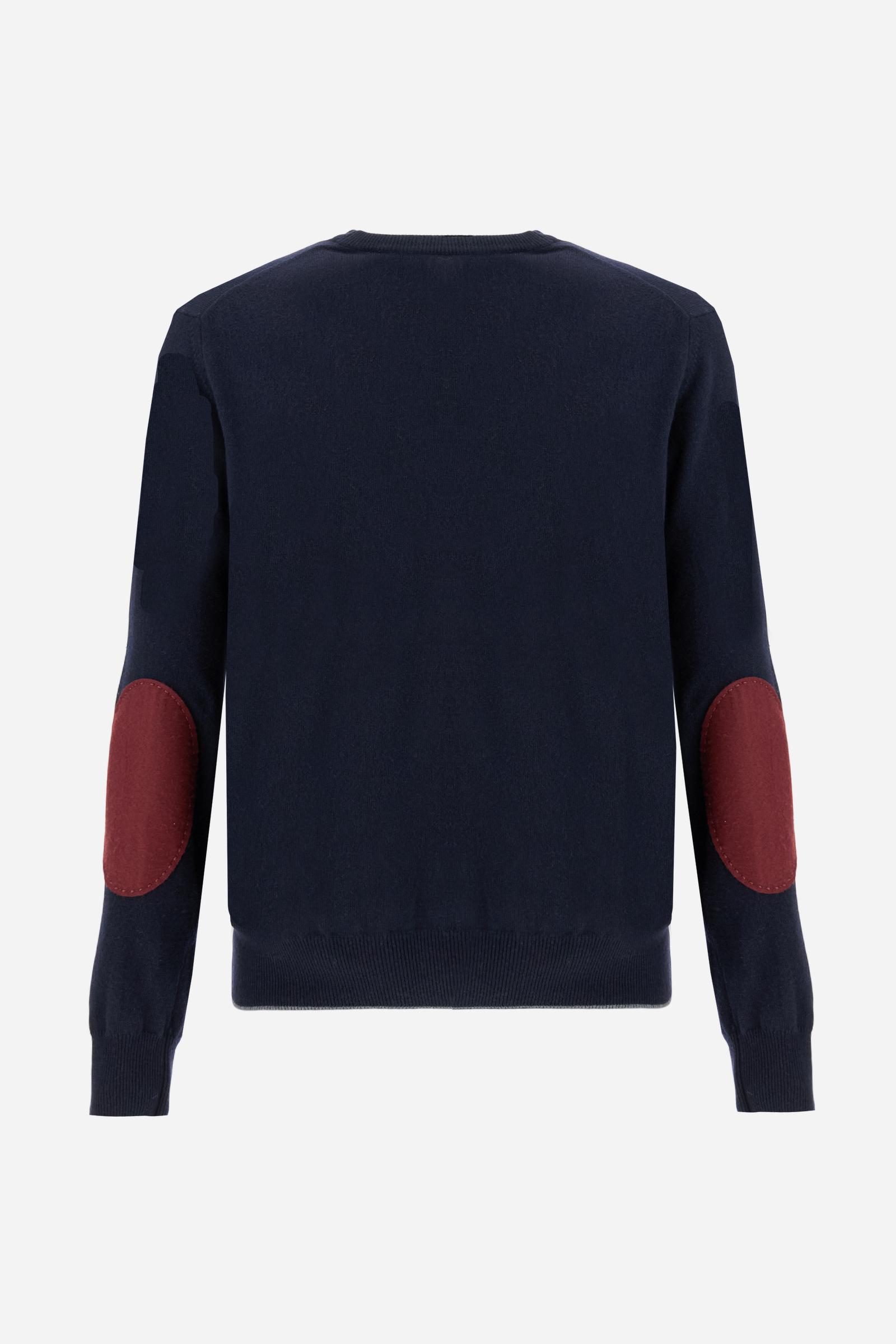 Men’s crew neck sweater with elbow patches - Bobbiejo
