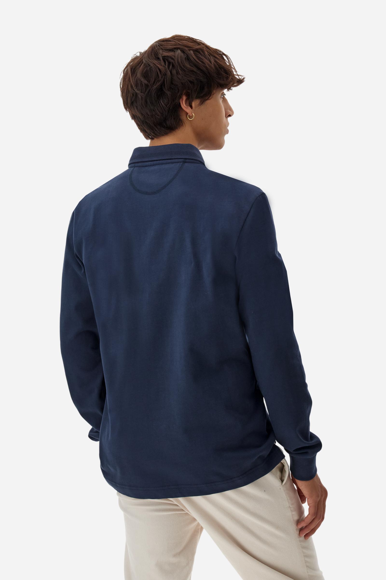 Men’s long-sleeve polo in warm cotton jersey, with contrast collar and Guards graphics. - Navy
