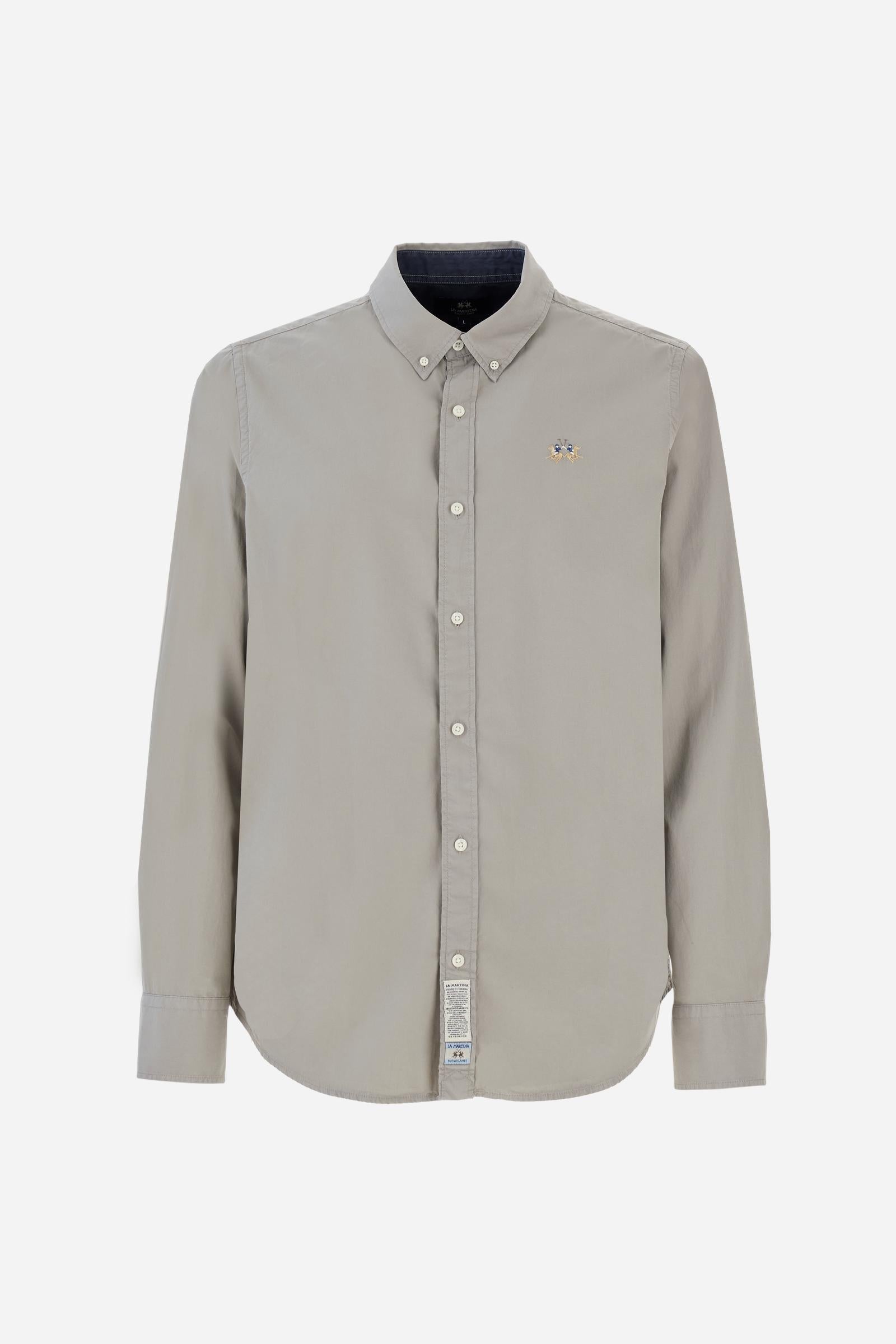 Men's long-sleeved shirt in cotton poplin. Slim fit with button-down collar. - Moon Rock