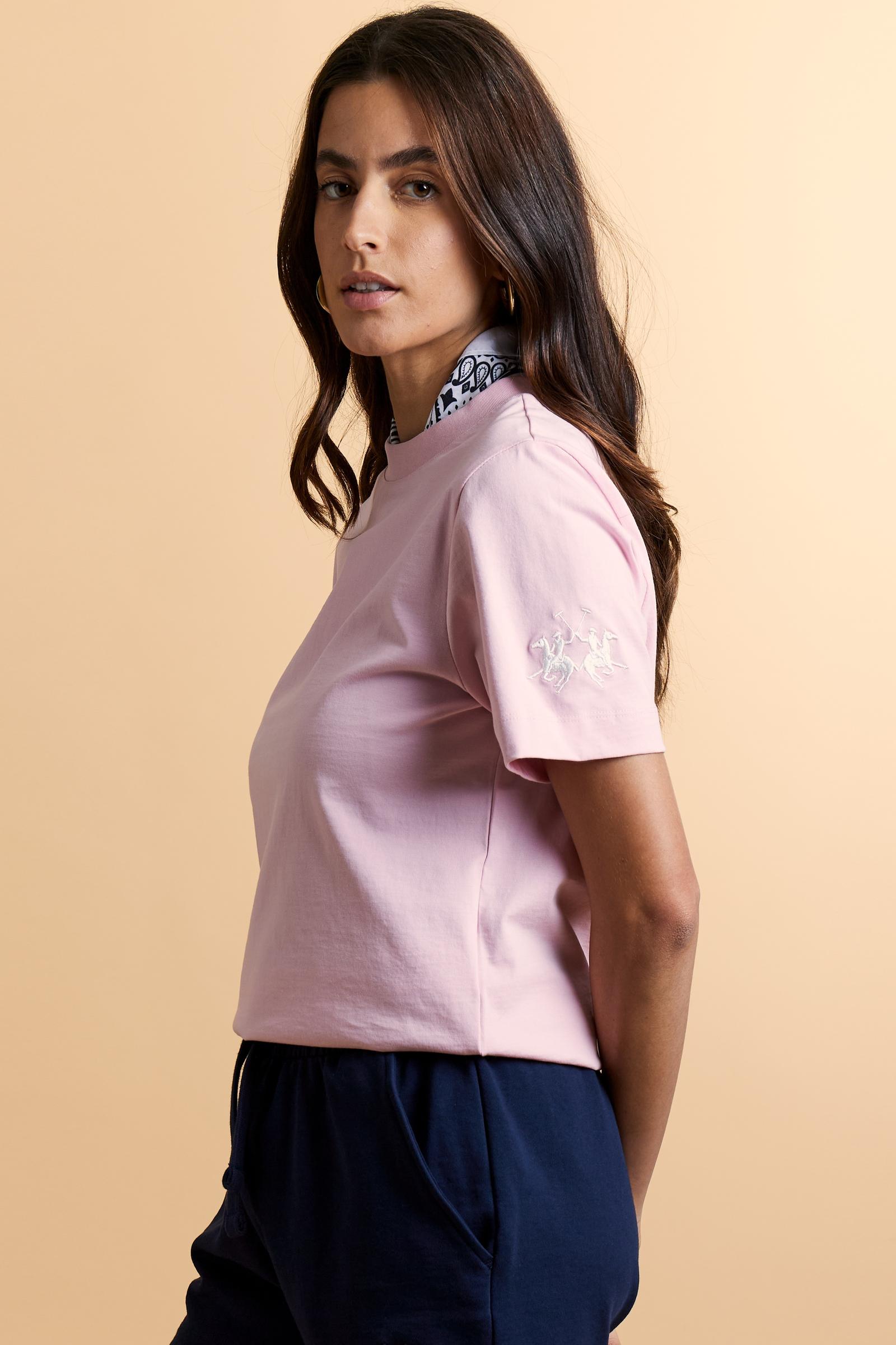 Damen T-Shirt mit Rundhals aus Baumwolljersey mit Maxi-Logo am Ärmel - Corina